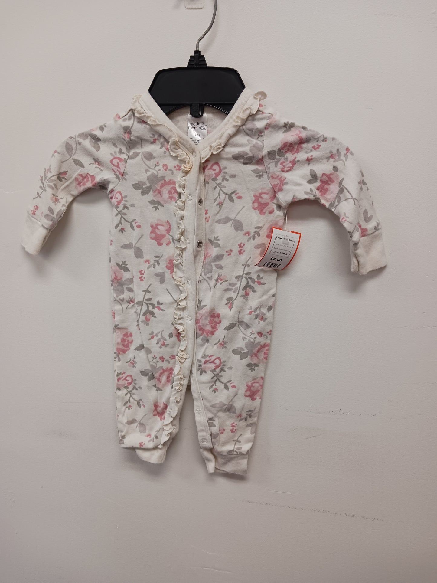 White/Pink Flower Modern Moments Flower One Piece, 3-6M G