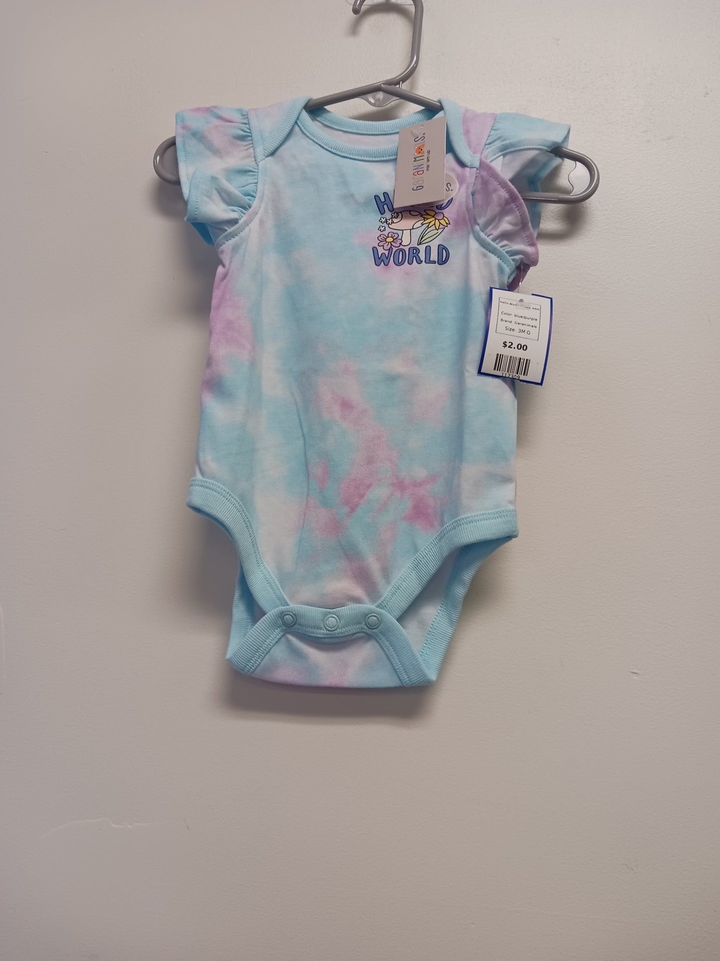 blue/purple Garanimals Hello World Onesie 3/6m, 3M G