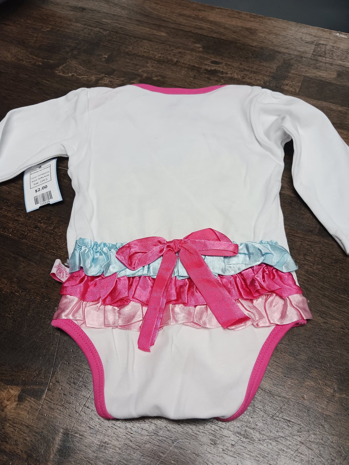 white/pink Ruffle Butts Birthday Girl Onesie, 12M G