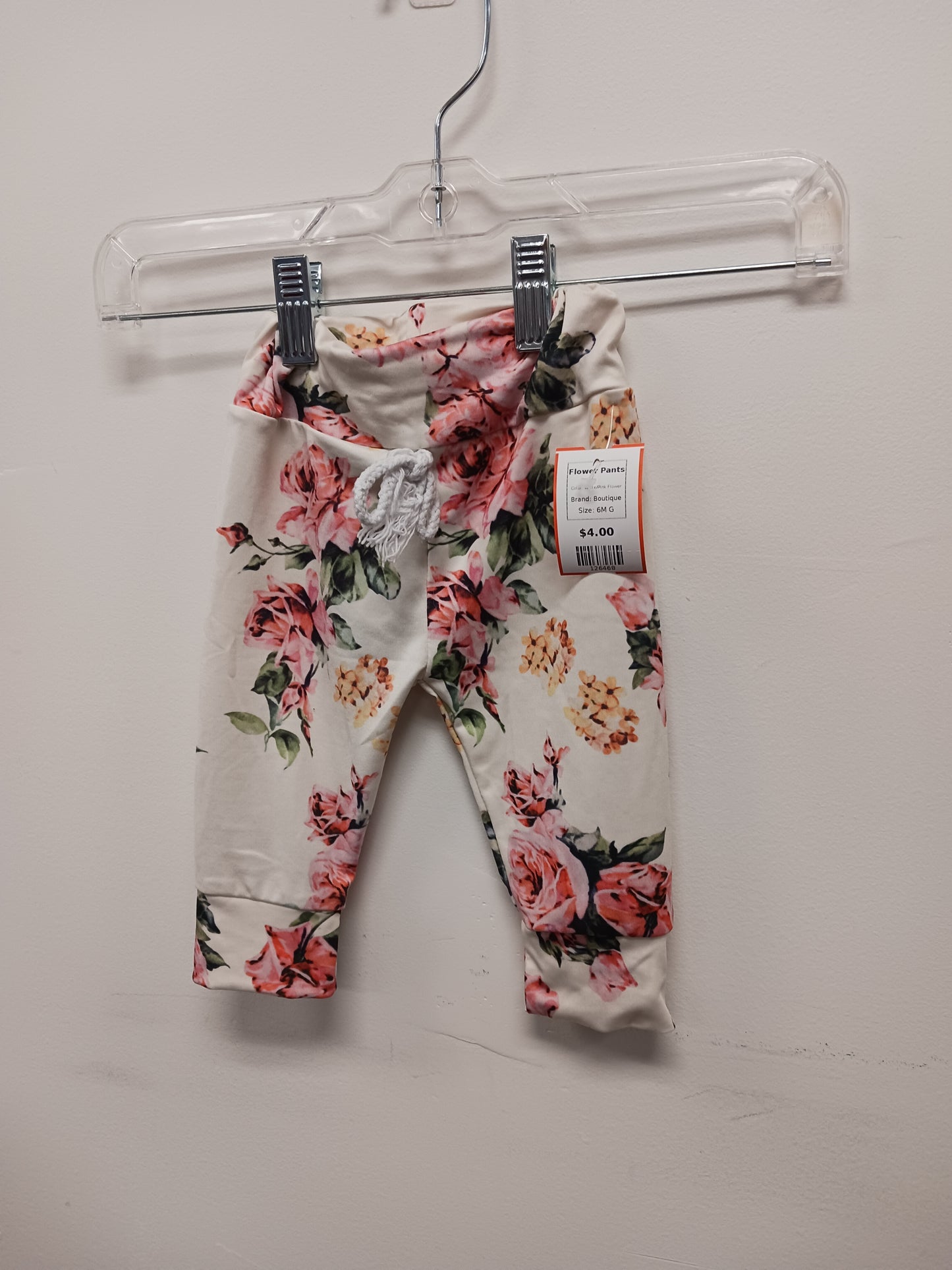 White/Pink Flower Boutique Flower Pants, 6M G