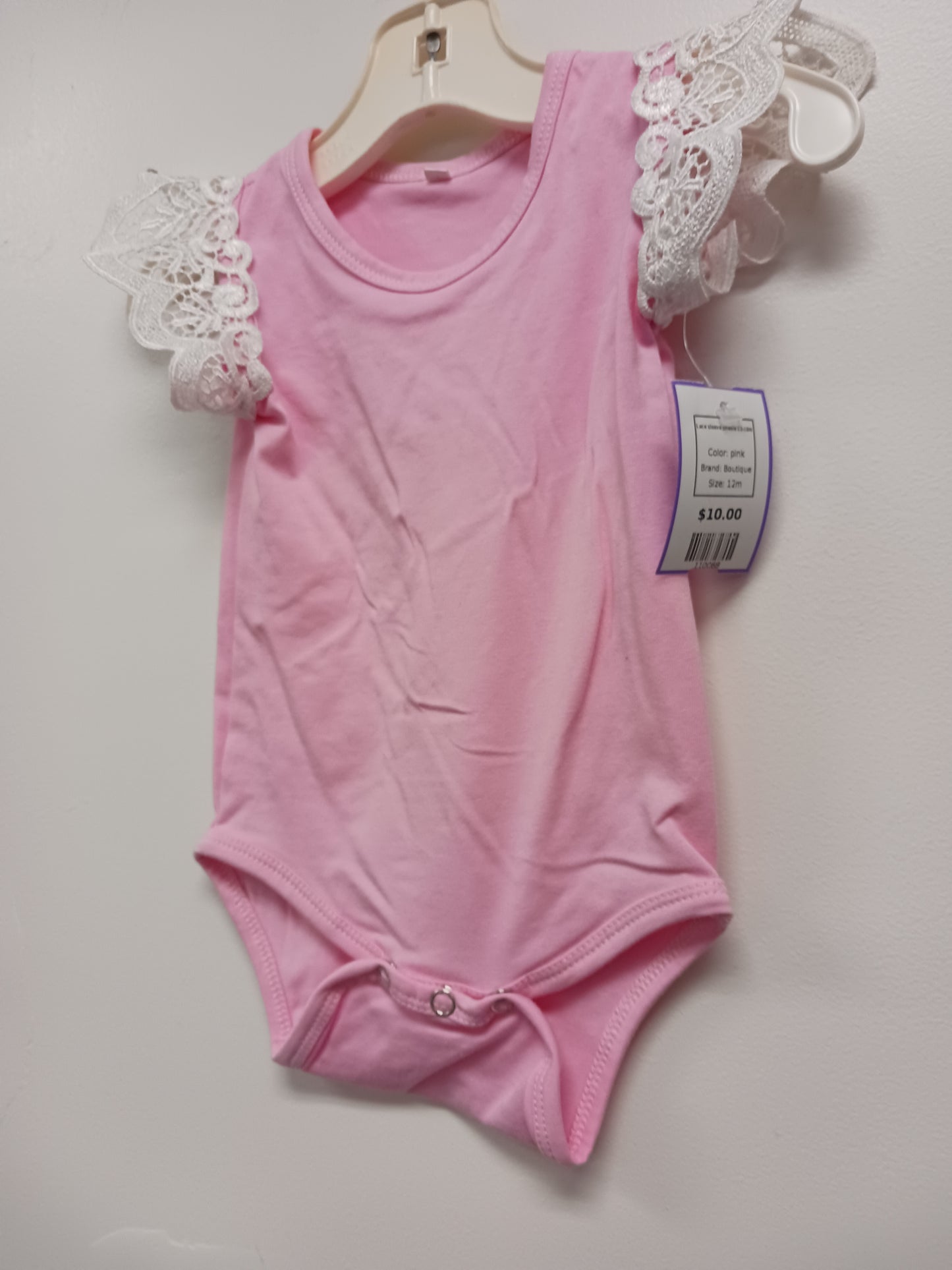 pink Boutique Lace sleeve onesie 12-18m, 12m