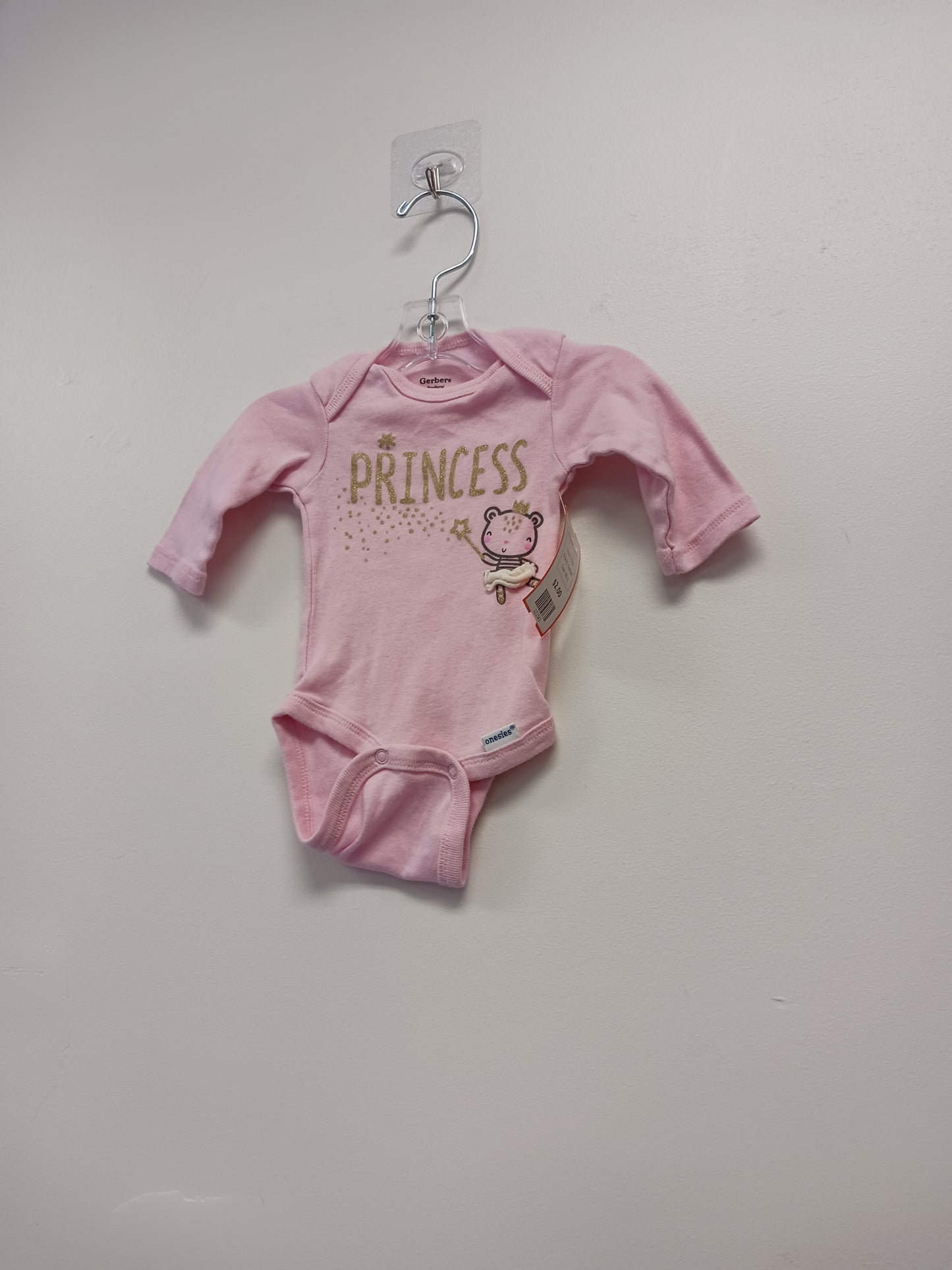 Pink Gerber Long Sleeve Princess Onesie, NB G