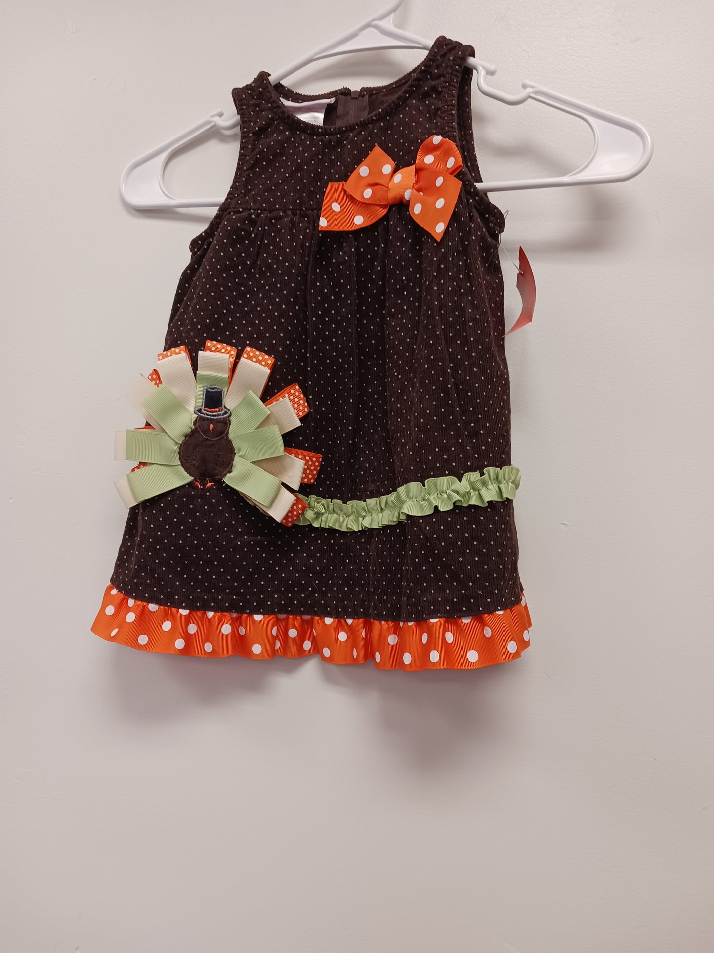 Brown/White Thanksgiving Bonnie Baby Dress, 18M G