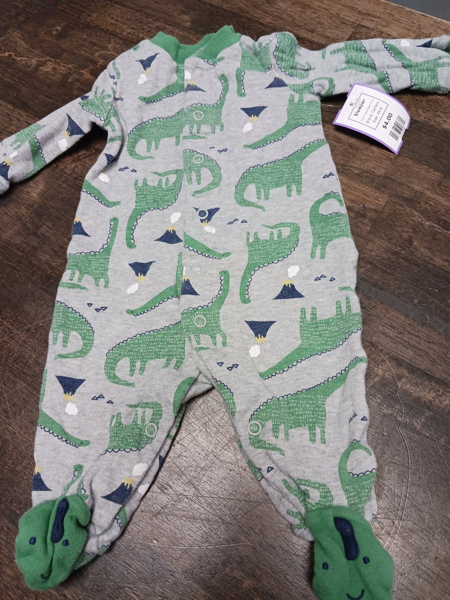 Grey/Green Dino Carters Sleeper, 3M B