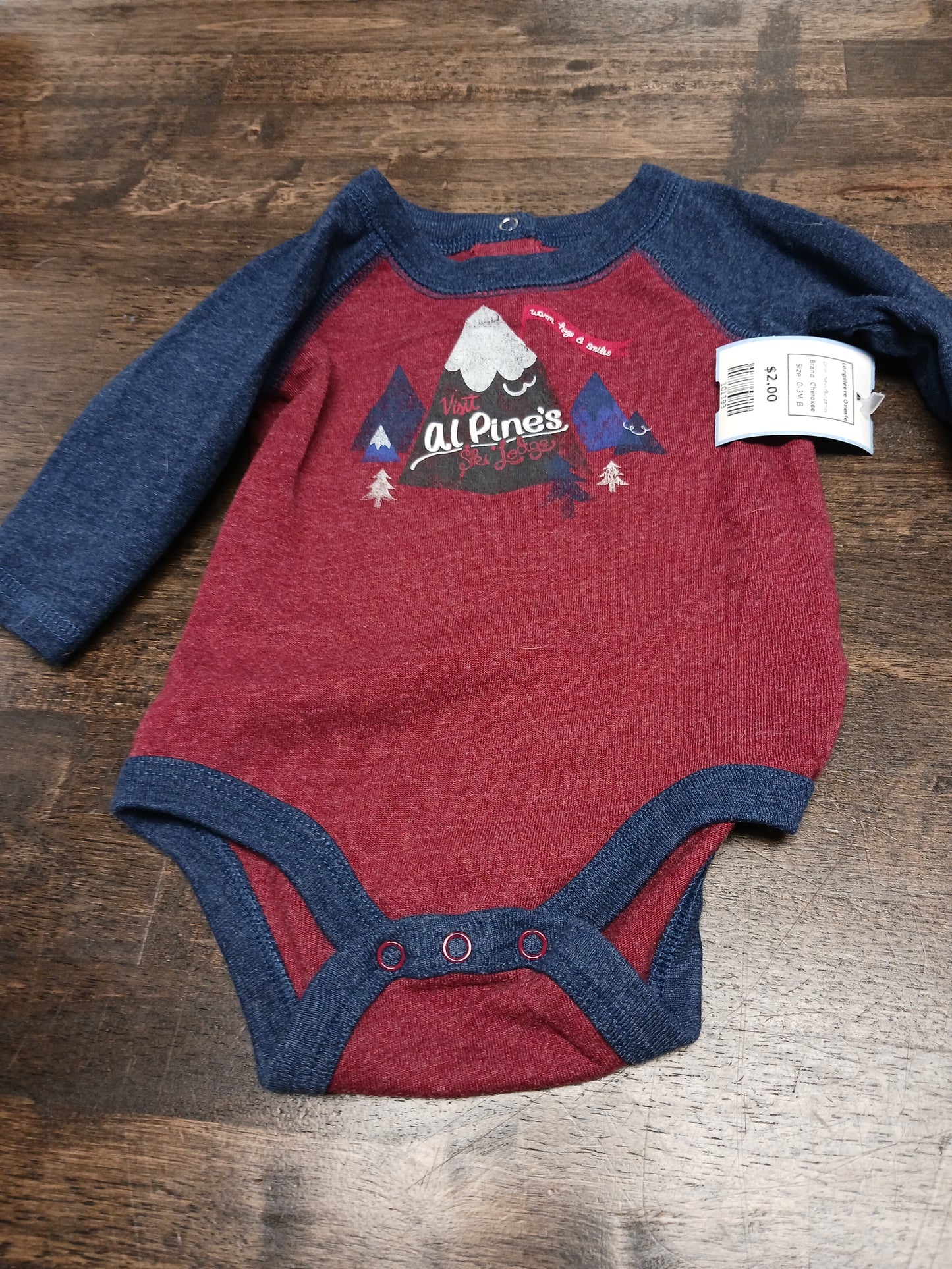 Navy/Burgandy Cherokee Longsleeve Onesie, 0-3M B