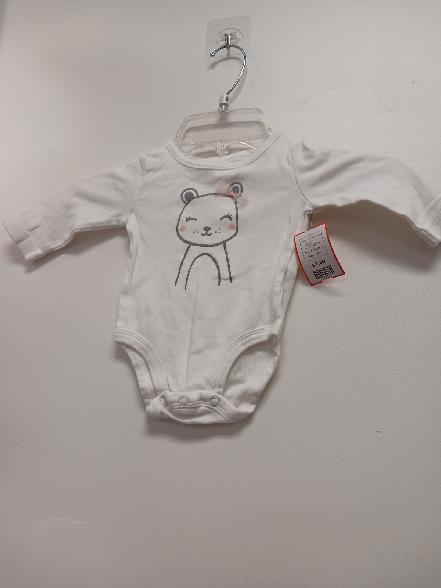 white Carters Long Sleeve Bear Onesie, 3M G