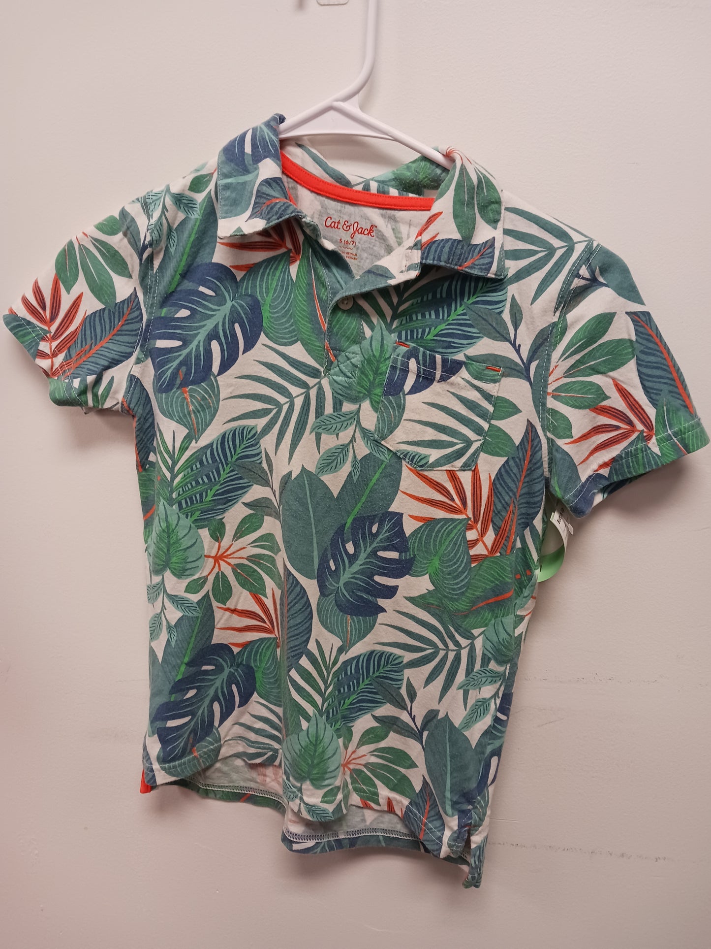 Green/White Leaf Cat & Jack Button Up, 6 B