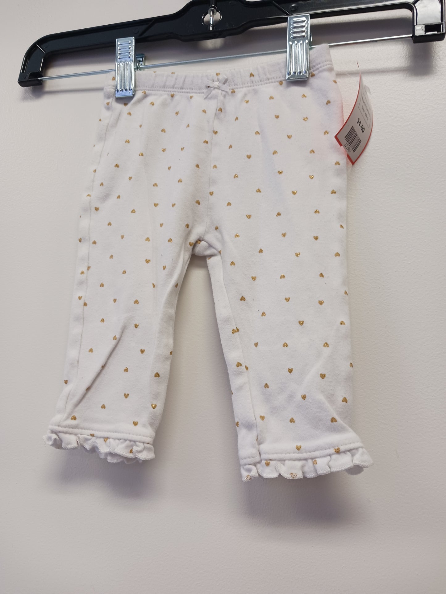 White/Gold Heart Carters Pants, 6M G
