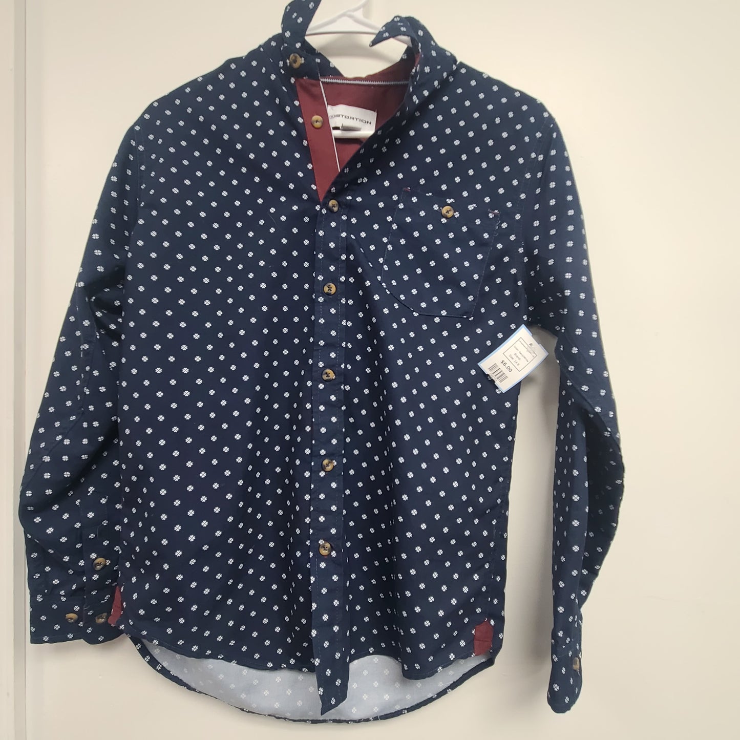 Navy/White Longsleeve Button Up, 14 B