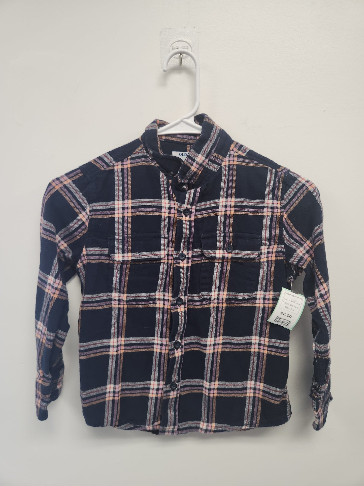 Navy/Pink/Purple Old Navy Longsleeve Button Up, 6 B