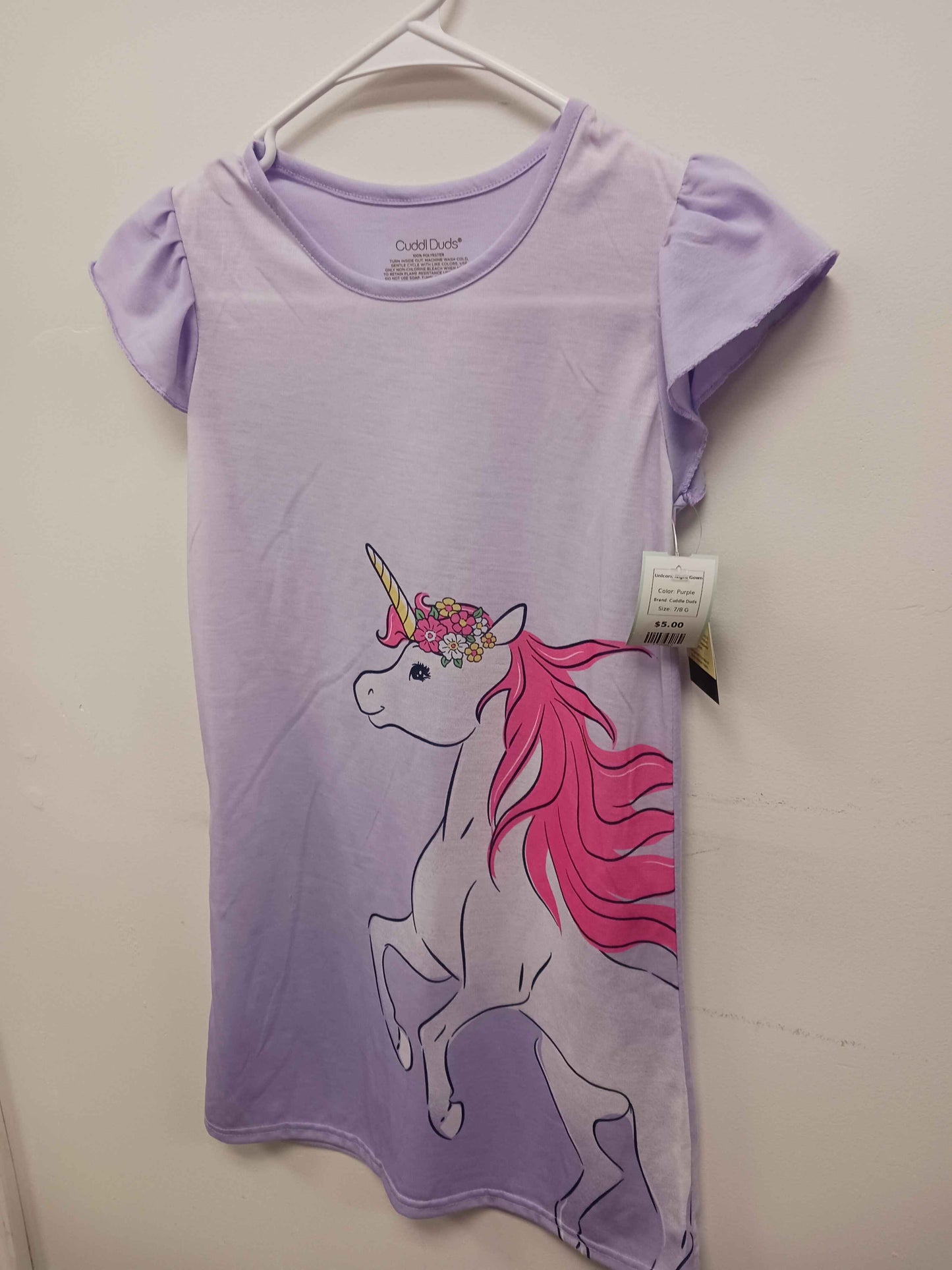Purple Cuddle Duds Unicorn Night Gown, 7/8 G