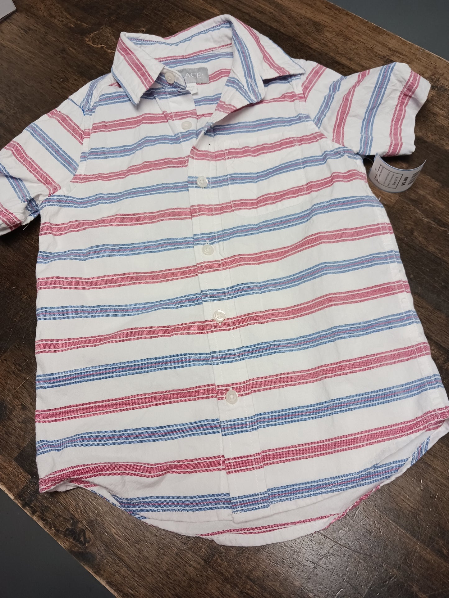 Red/White/Blue Childrens Place Short Sleeve Button Up, 5T B