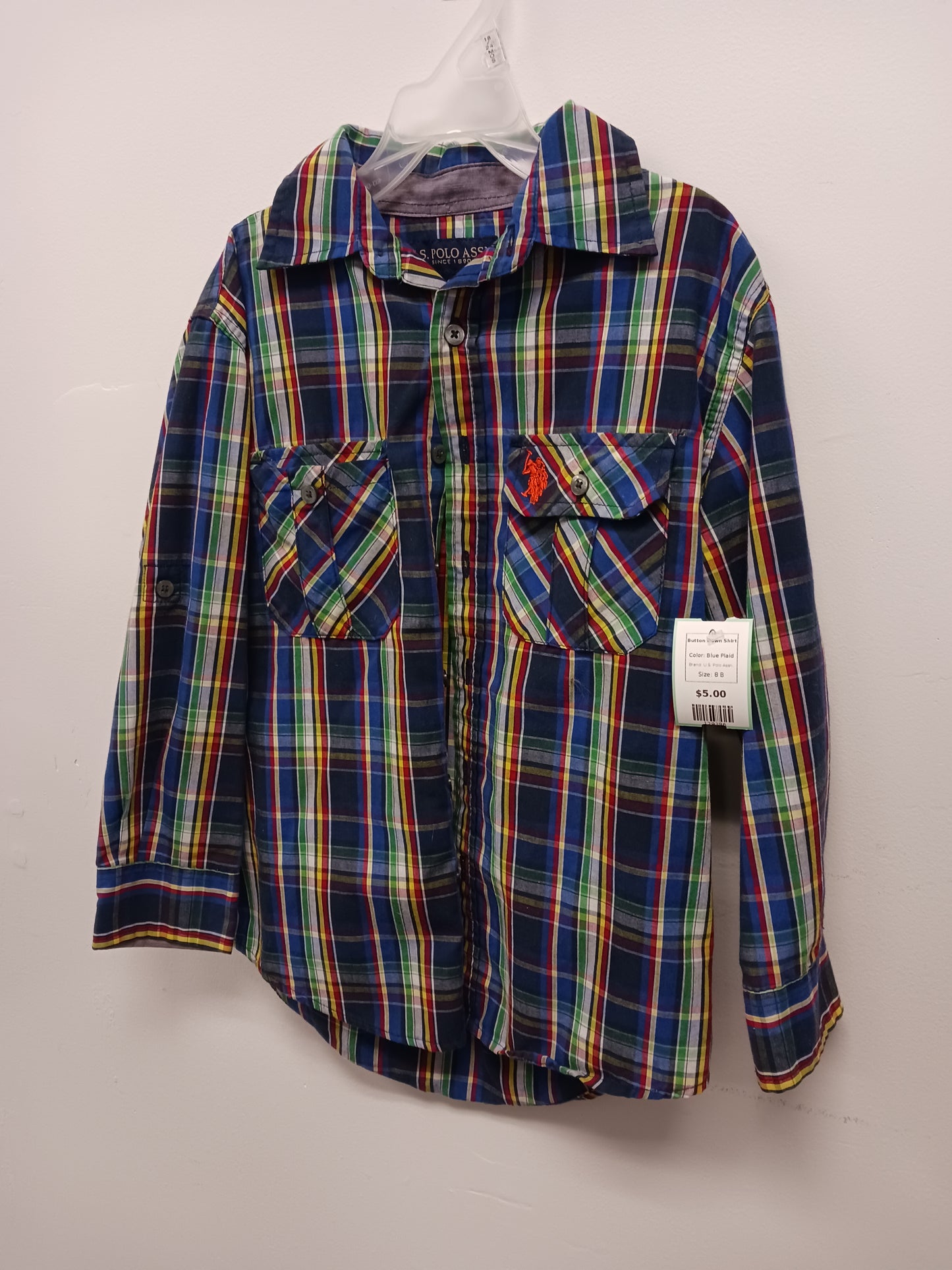 Blue Plaid U.S. Polo Assn. Button Down Shirt, 8 B