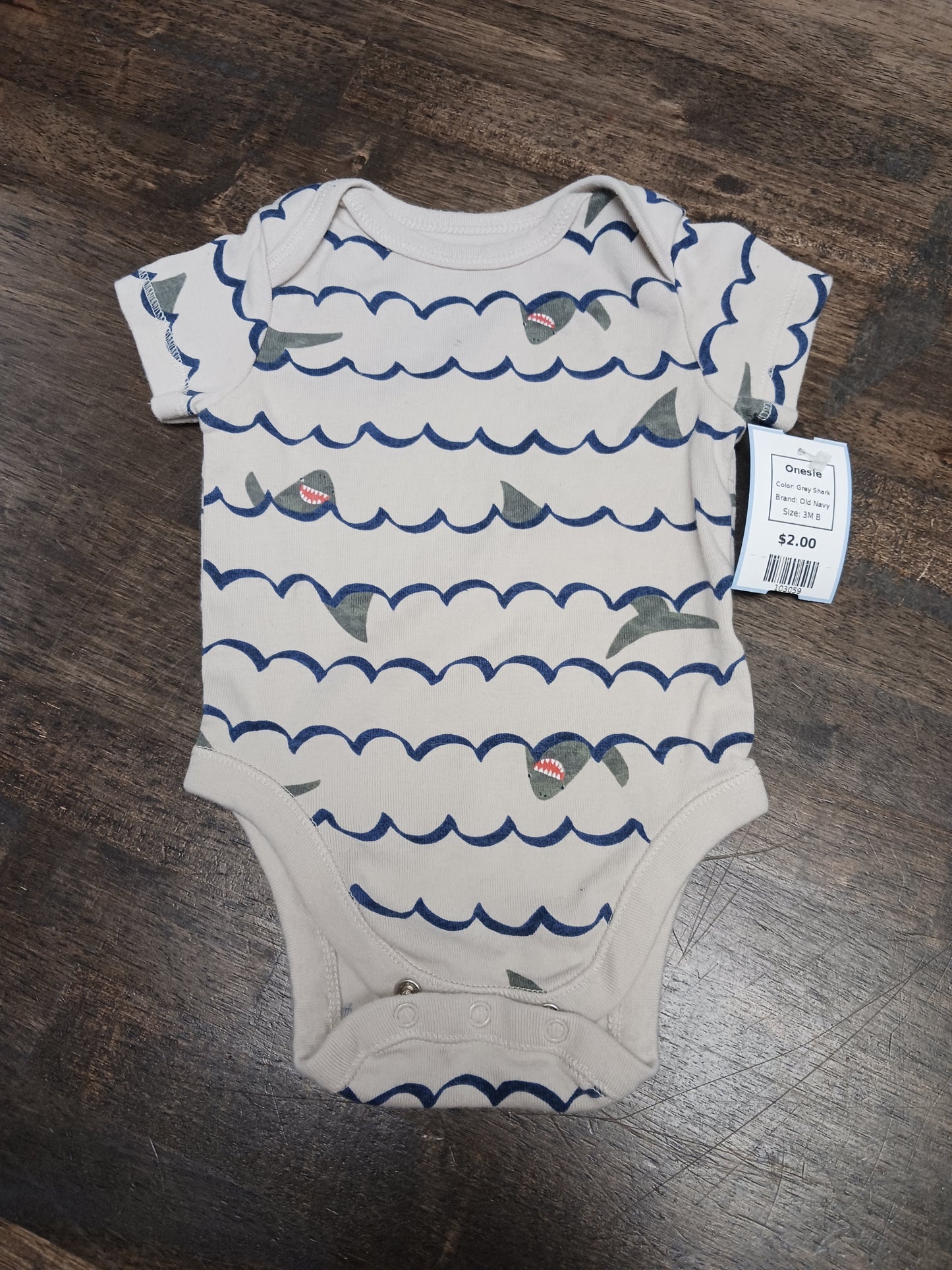 Grey Shark Old Navy Onesie, 3M B