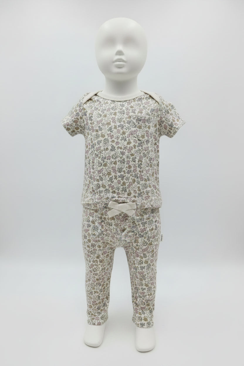 White/Colorful Flowers Easy Peasy Outfit, 2T G