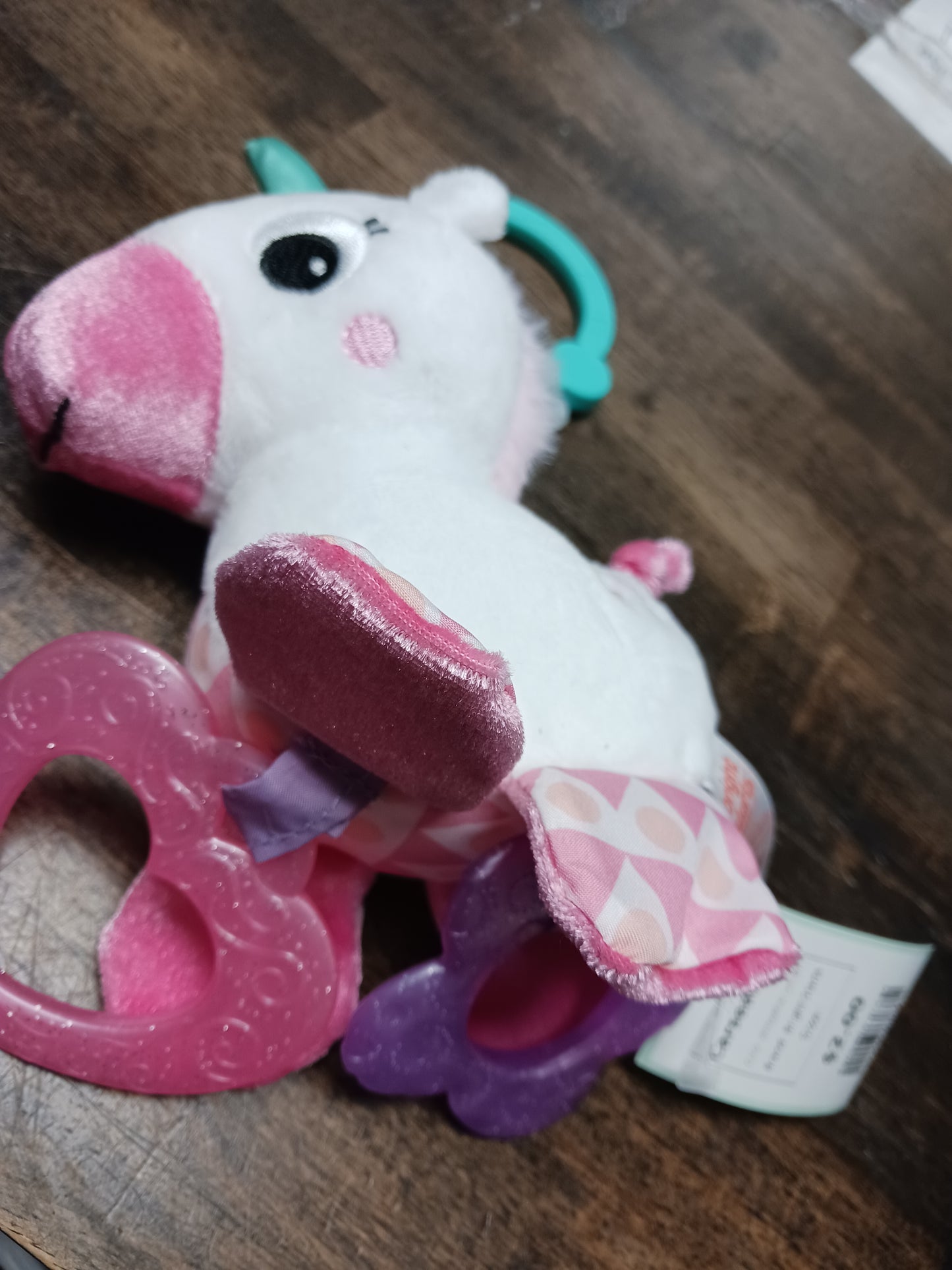 White/Pink Unicorn Bright Starts Carseat Toy