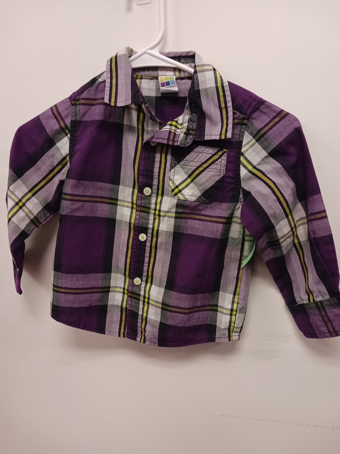 Black/Purple Plaid Healthtex Longsleeve Button Up, 3T B