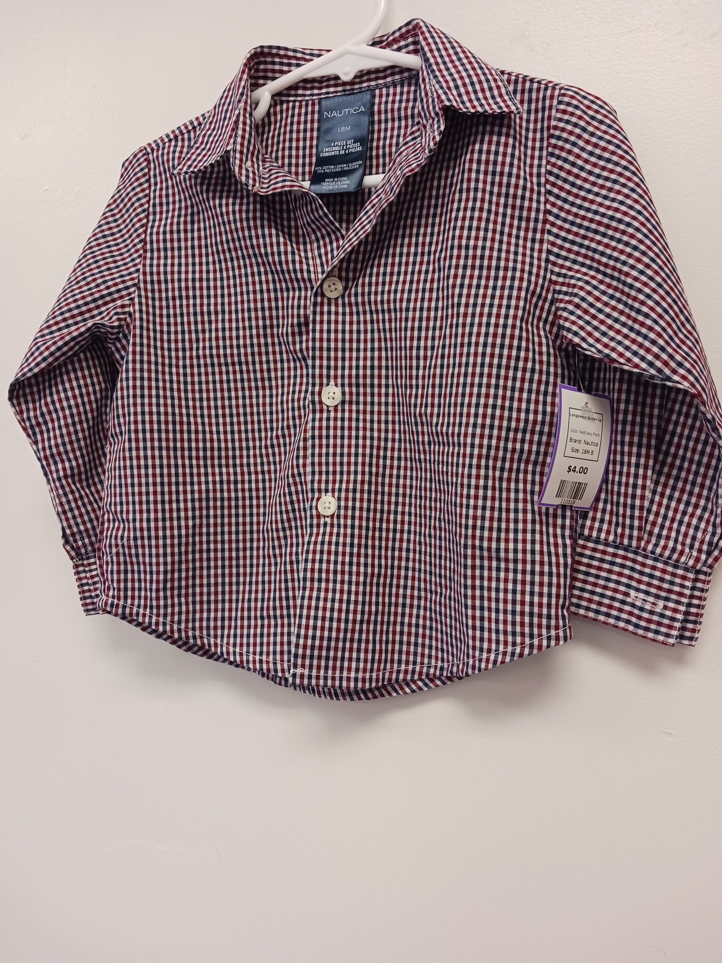 Red/Navy Plaid Nautica Longsleeve Button Up, 18M B