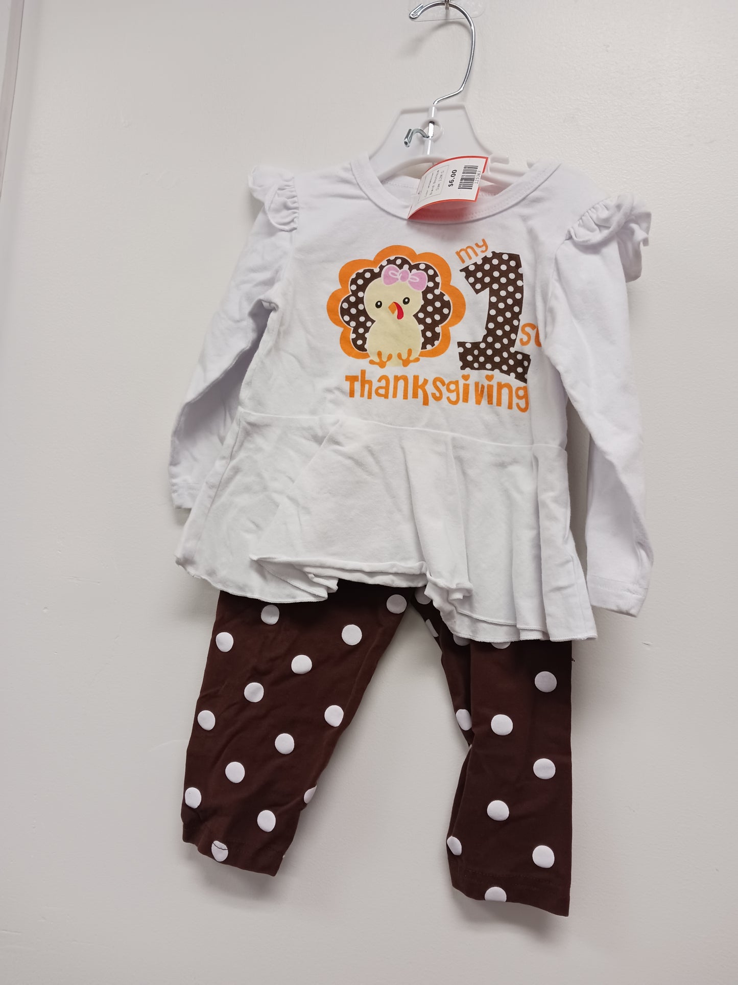 white/brown Boutique 2 Piece Thanksgiving Outfit, 12M G