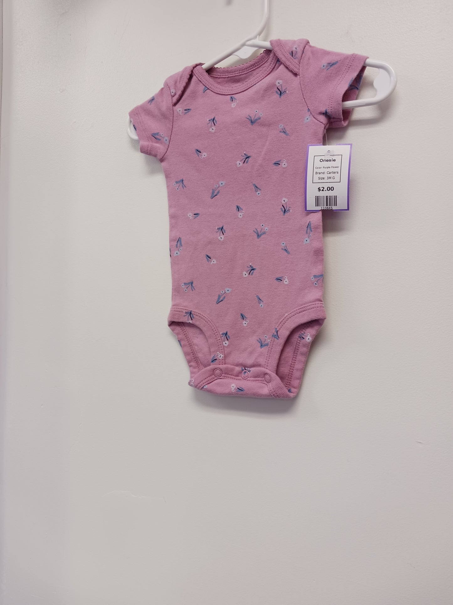 Purple Flower Carters Onesie, 3M G