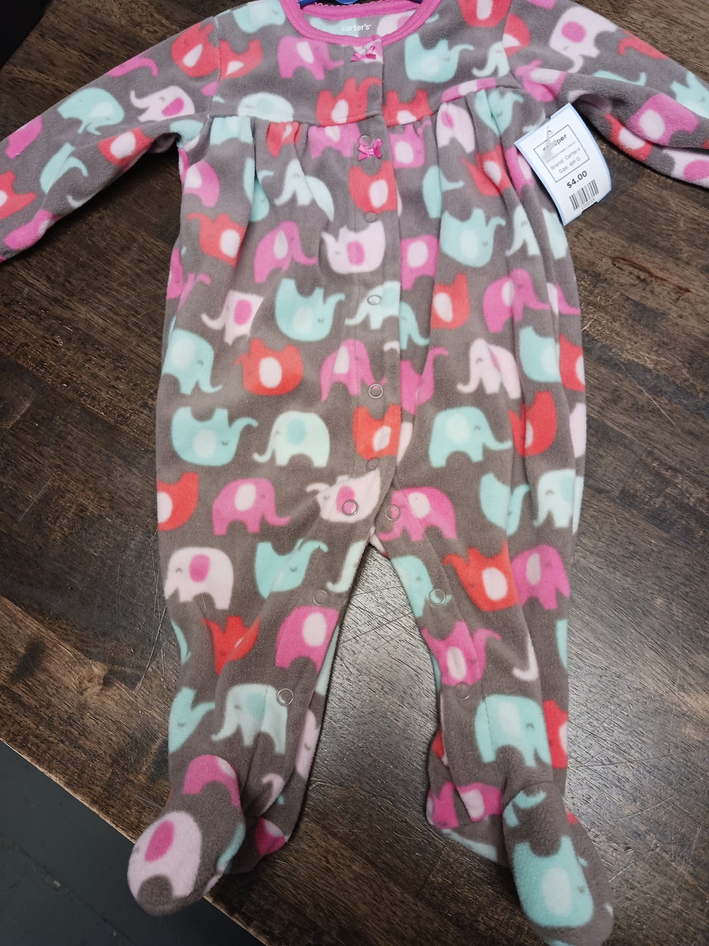Grey/Pink/Red/Blue Elephant Carters Sleeper, 6M G