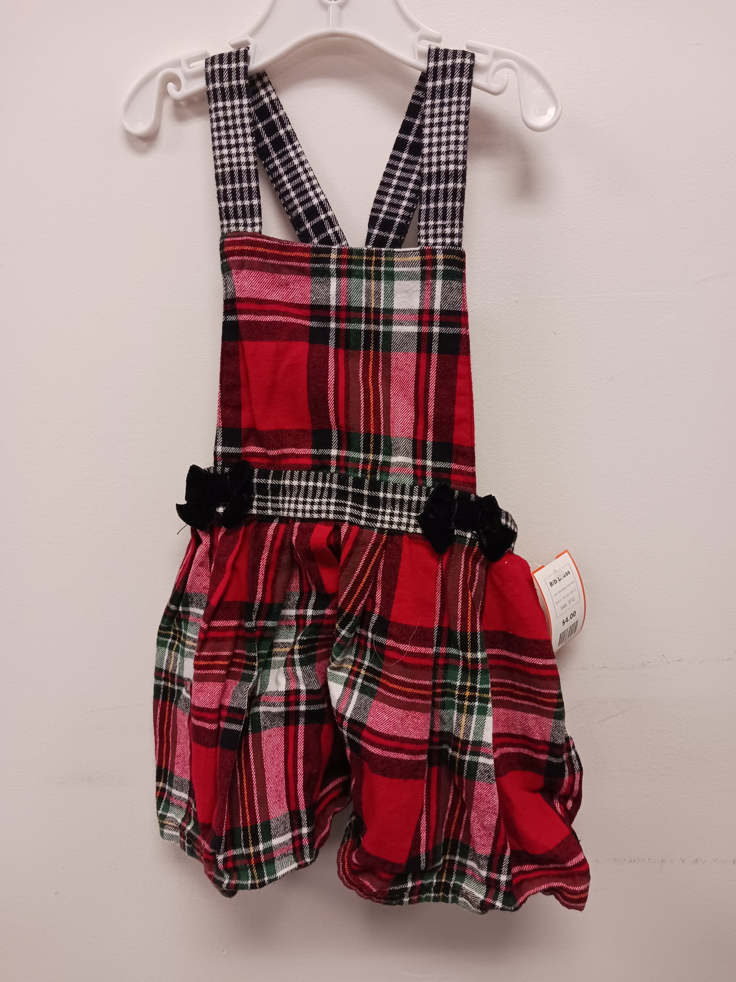 Red/Green/White Plaid Wonder Nation Bib Dress, 3T G