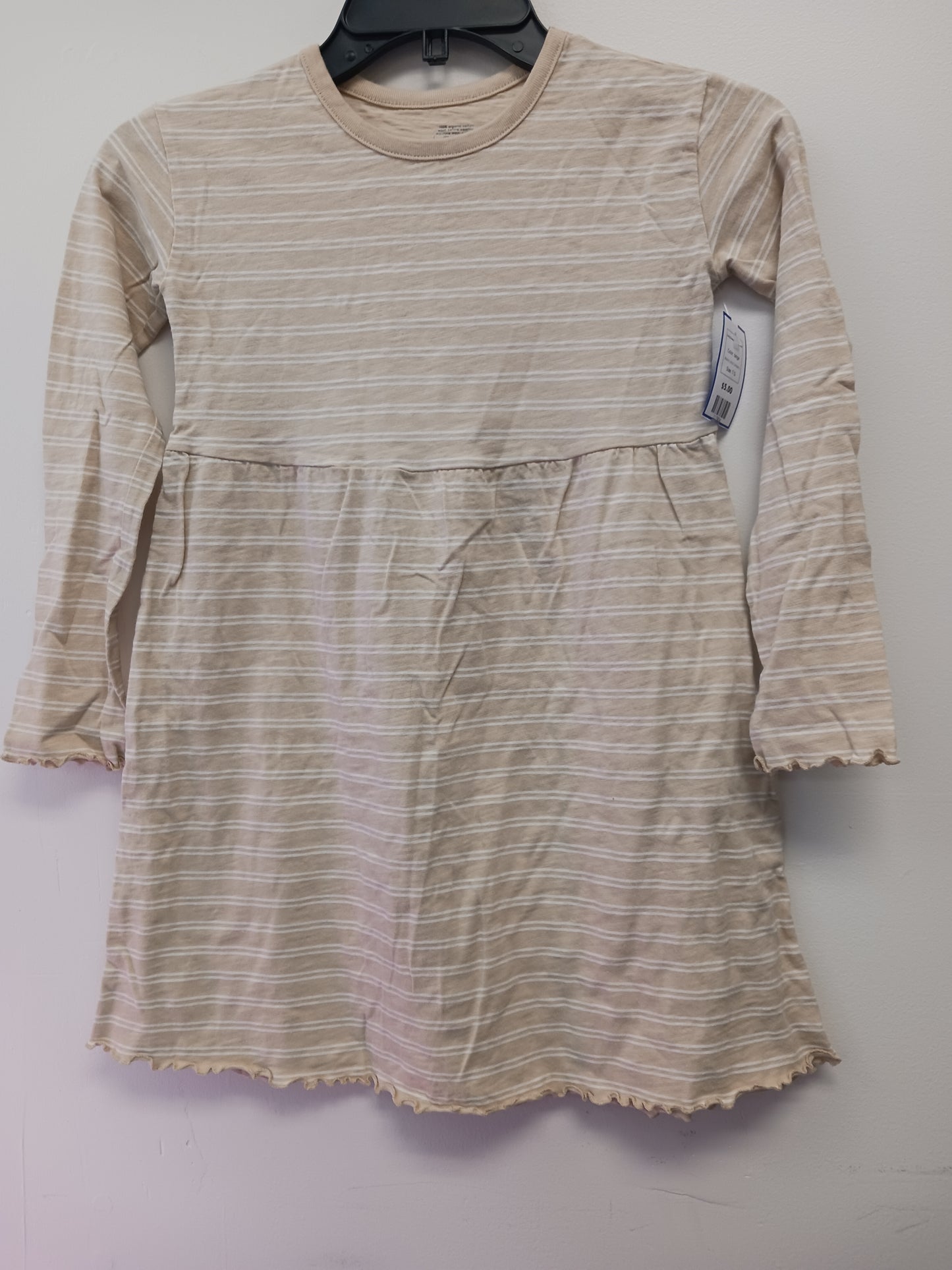 beige Little Company Long Sleeve Striped Dress, 7 G