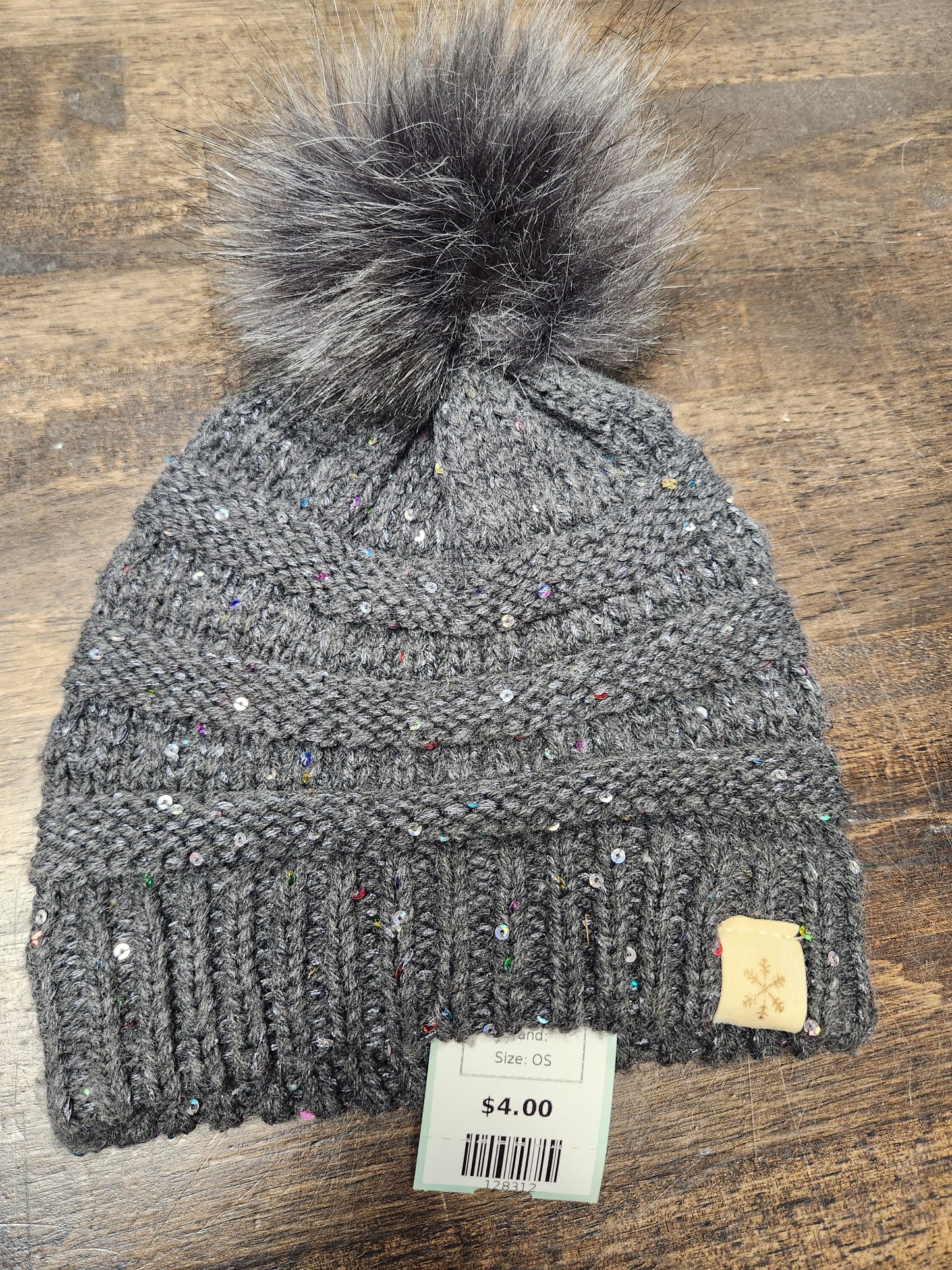 Grey Sequin Winter hat, OS