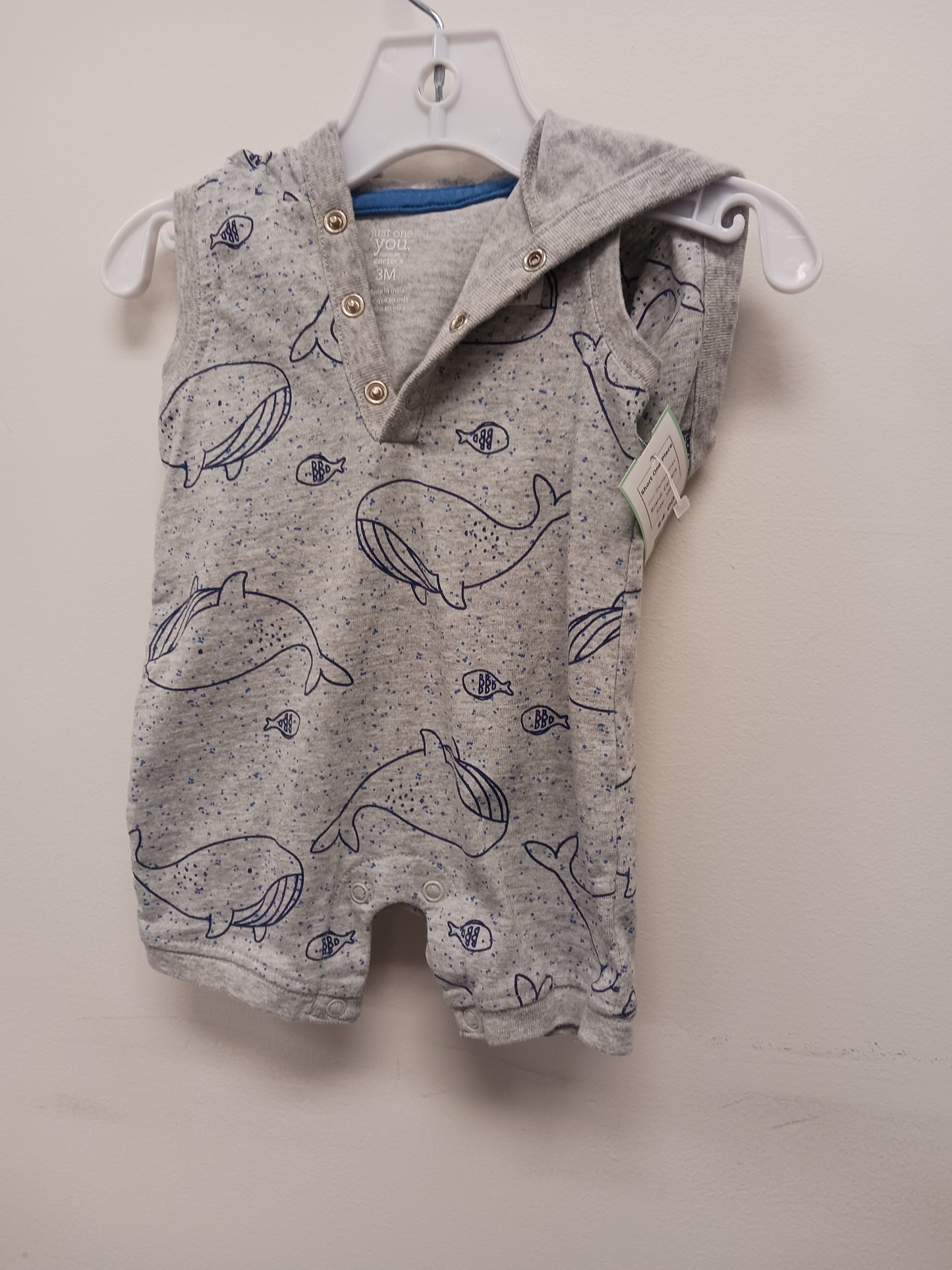 Grey/Navy Whale Carters Short One Piece, 3M B