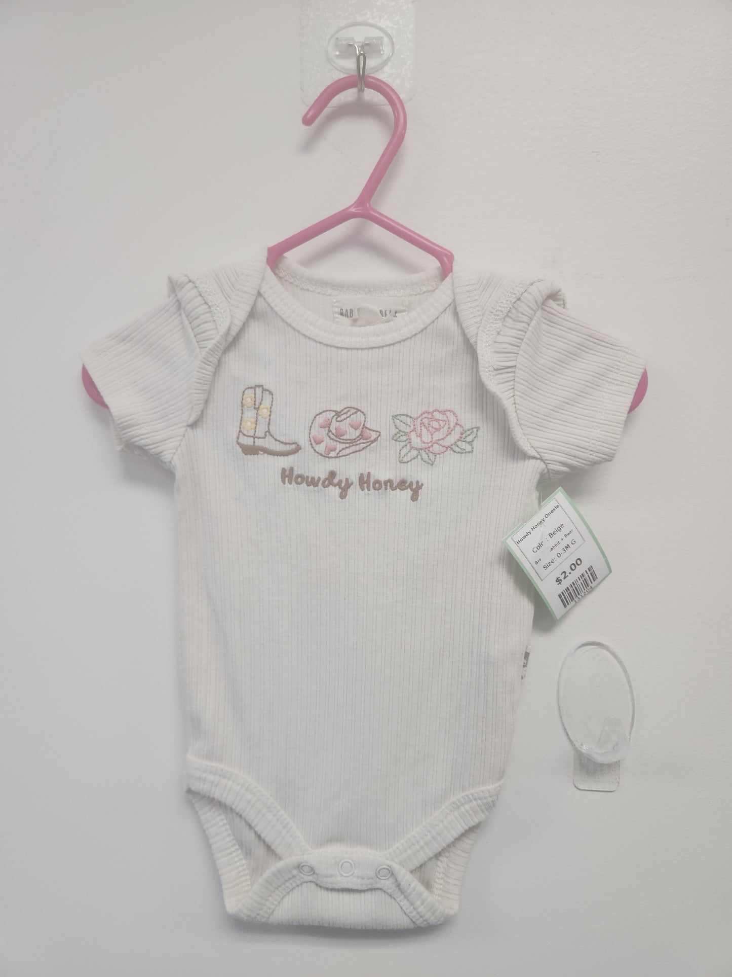 Beige Rabbit + Bear Howdy Honey Onesie, 0-3M G