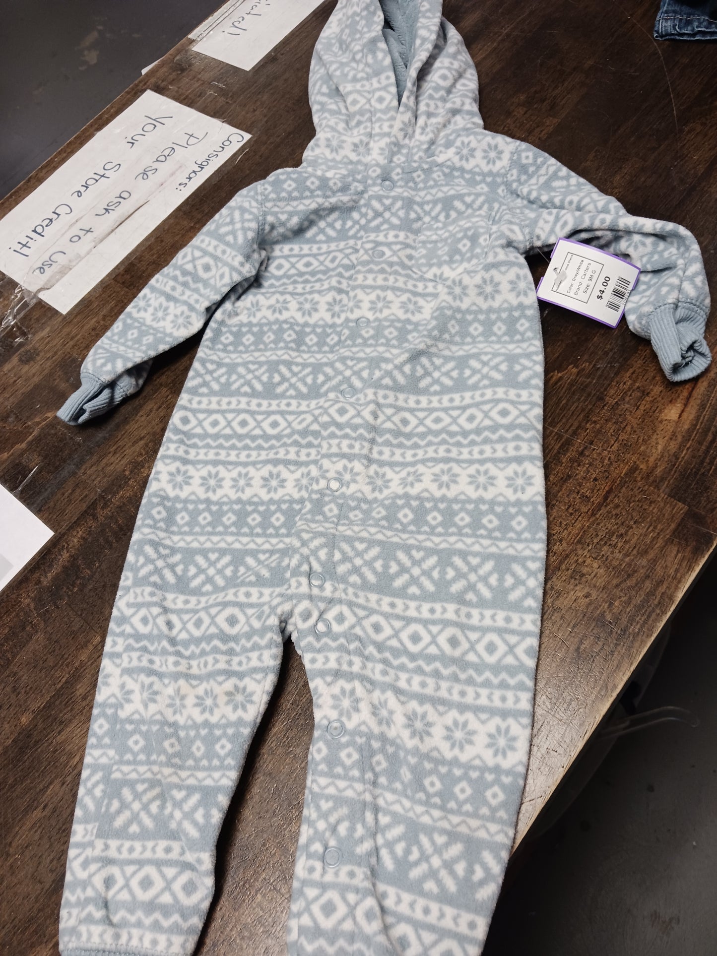 Grey/White Carters Hooded Pant One Piece, 9M G