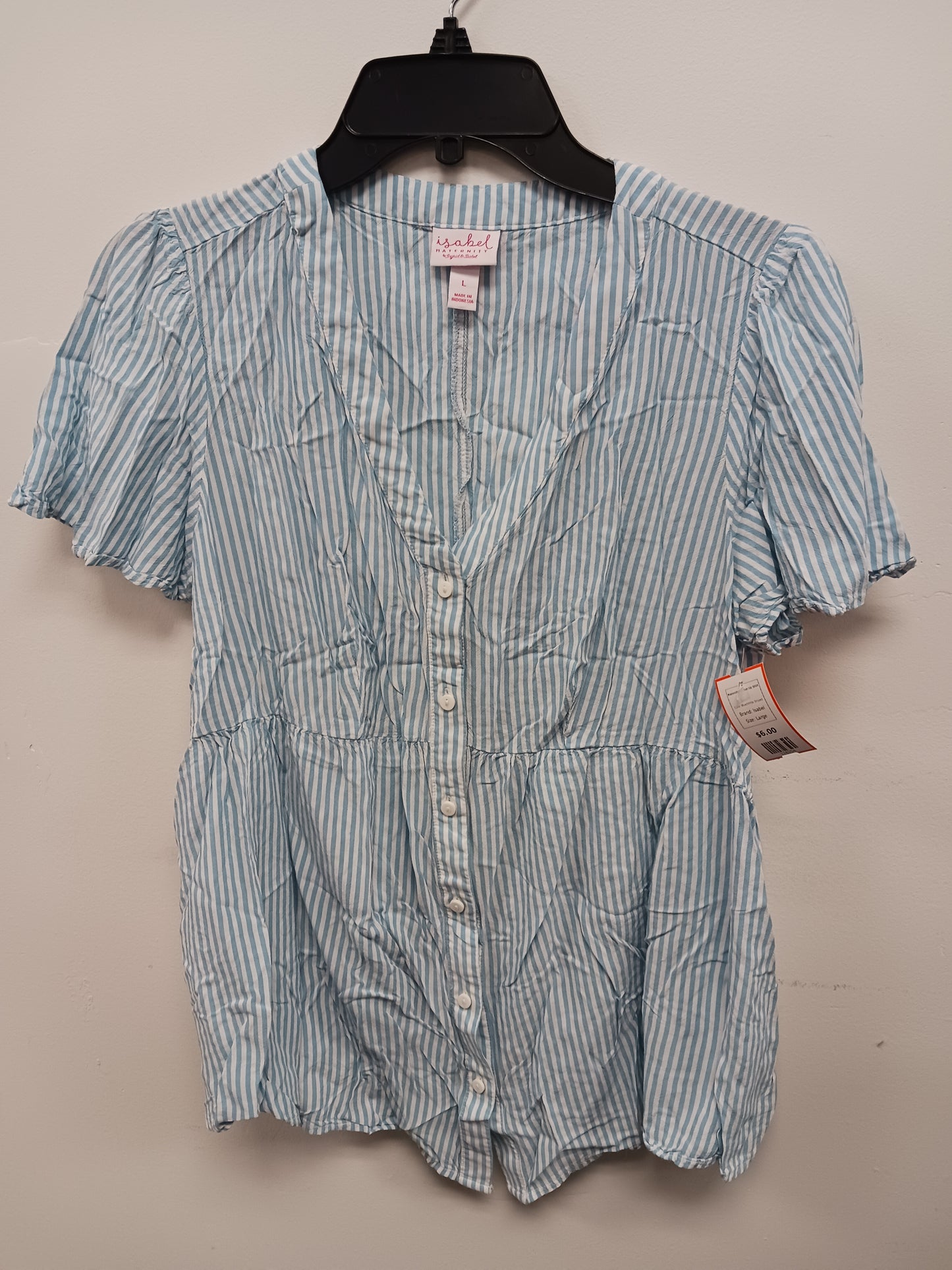 Blue/White Striped Isabel Maternity Button Up Shirt, Large