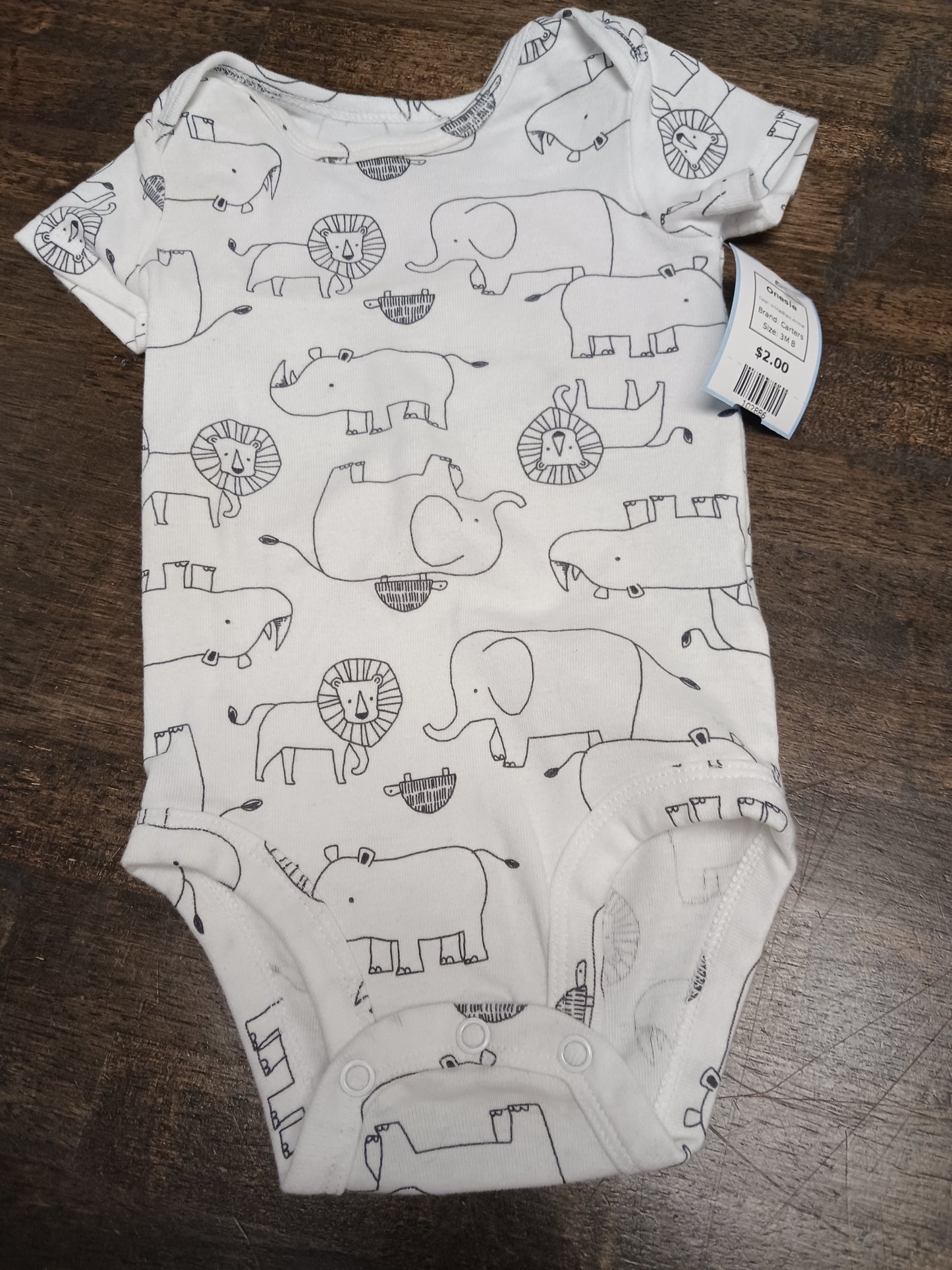 White/Black Animal Carters Onesie, 3M B
