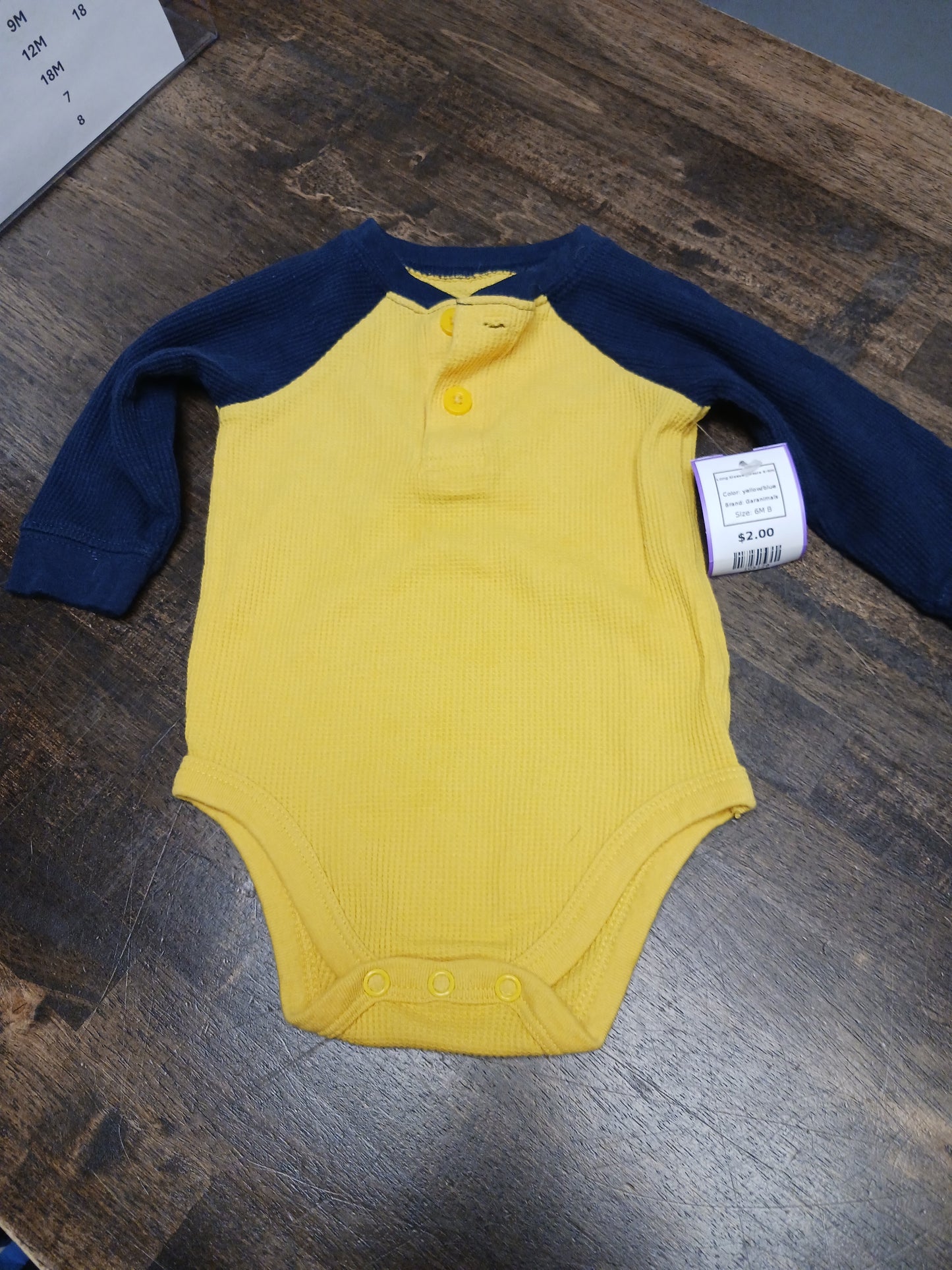 yellow/blue Garanimals Long Sleeve Onesie 6-9m, 6M B