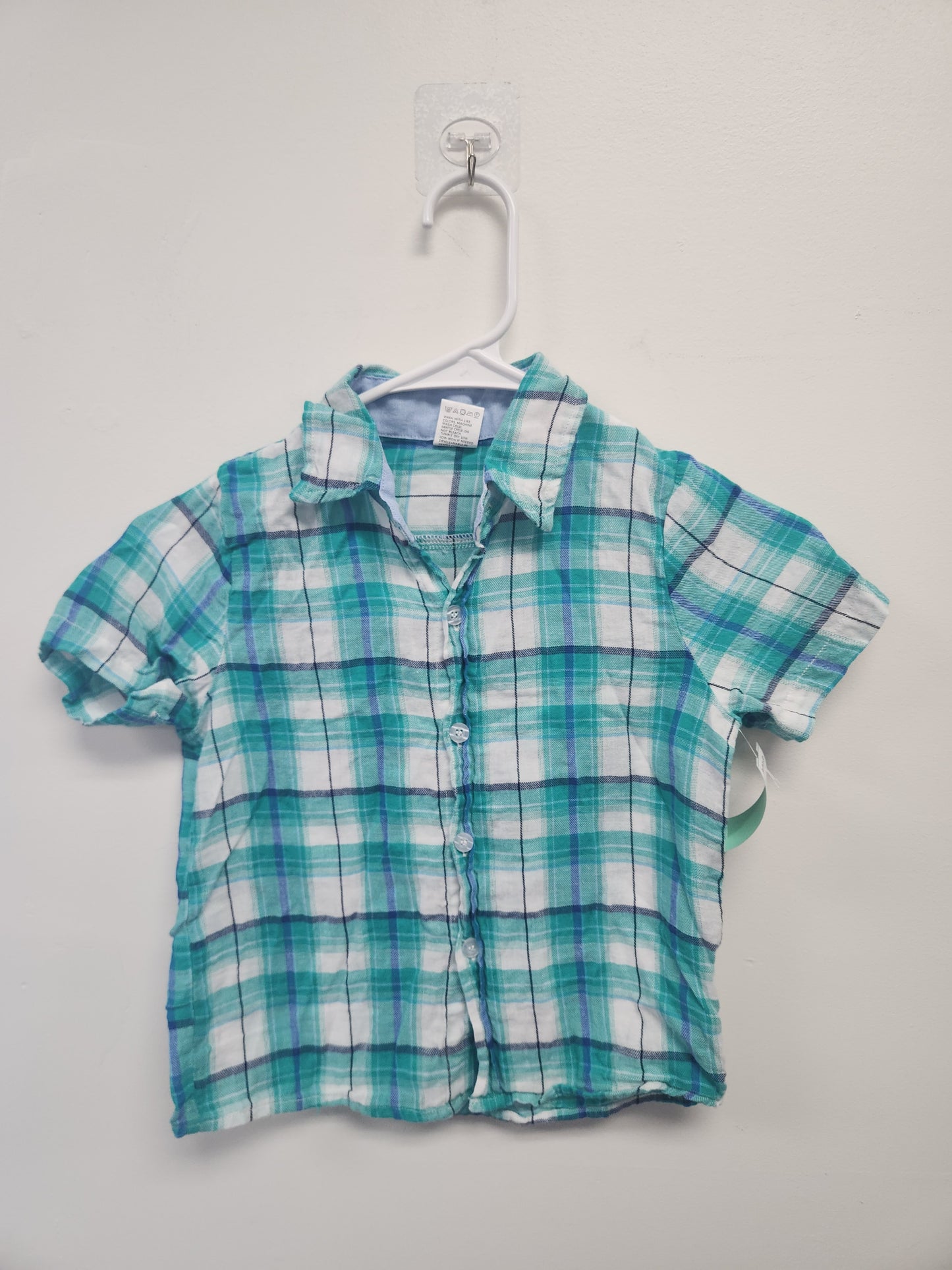 Green/Blue/White Plaid Boutique Button Up, 4T B
