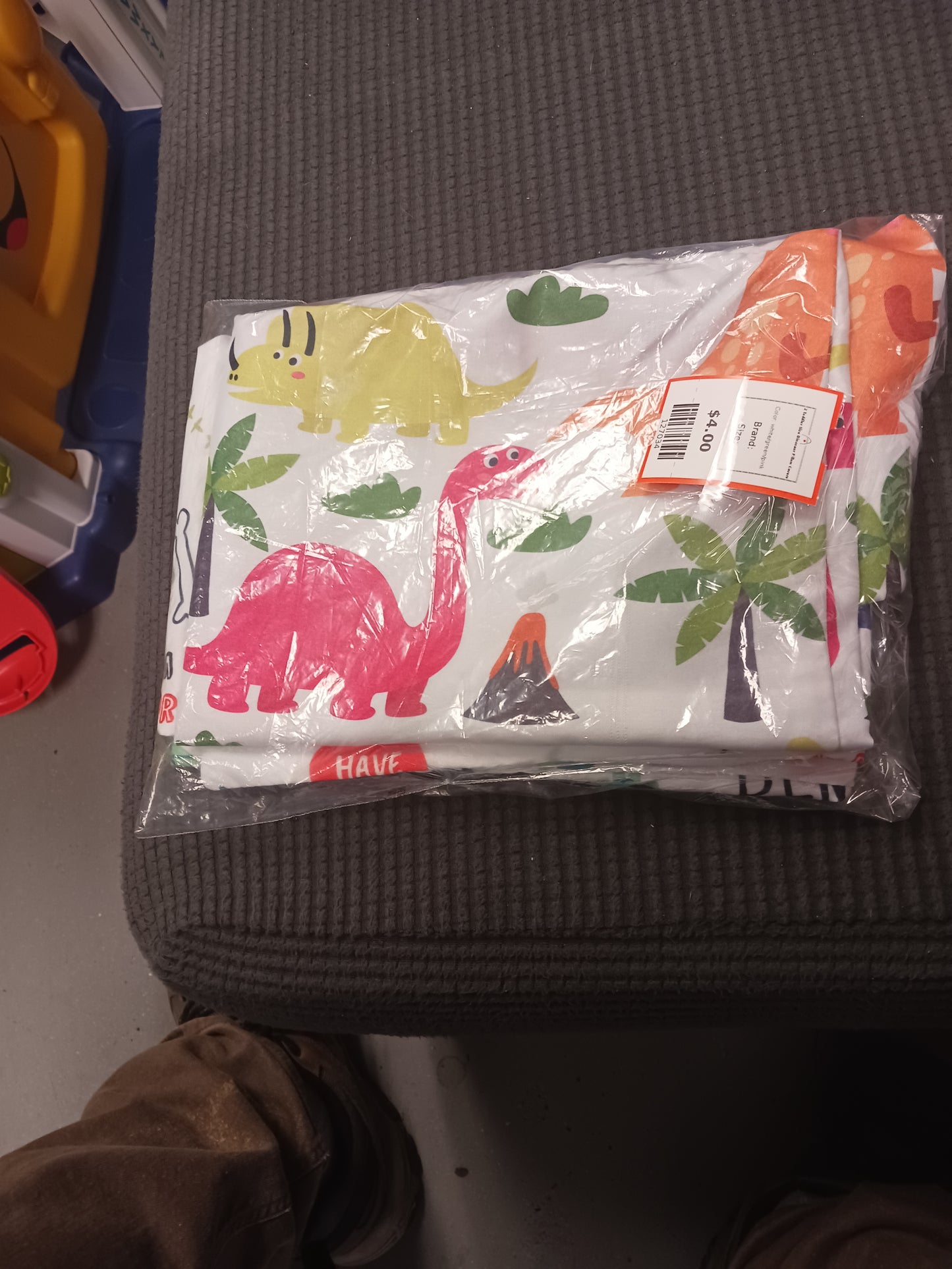 white/green/pink 2 Toddler Size Dinosaur Pillow Covers