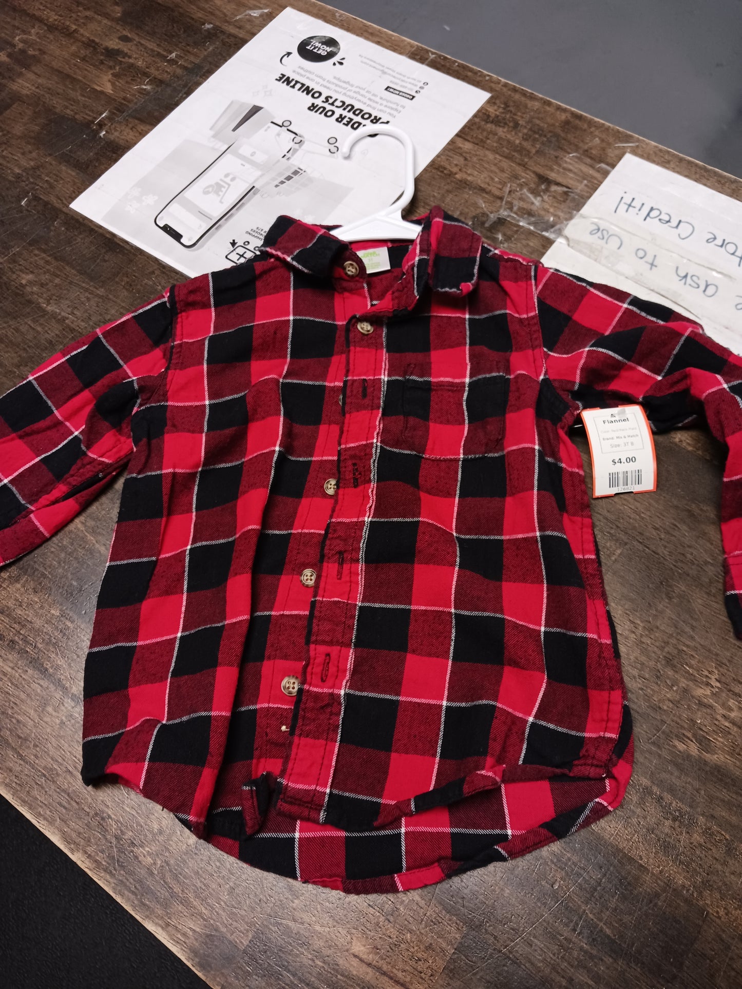 Red/Black Plaid Mix & Match Flannel, 3T B