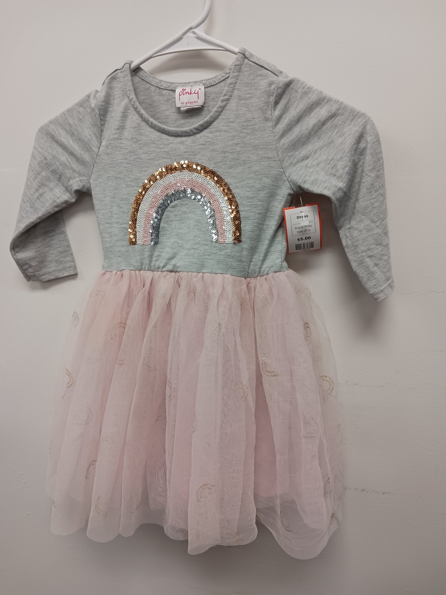 Grey/Pink Rainbow Pinky Dress, 4T G