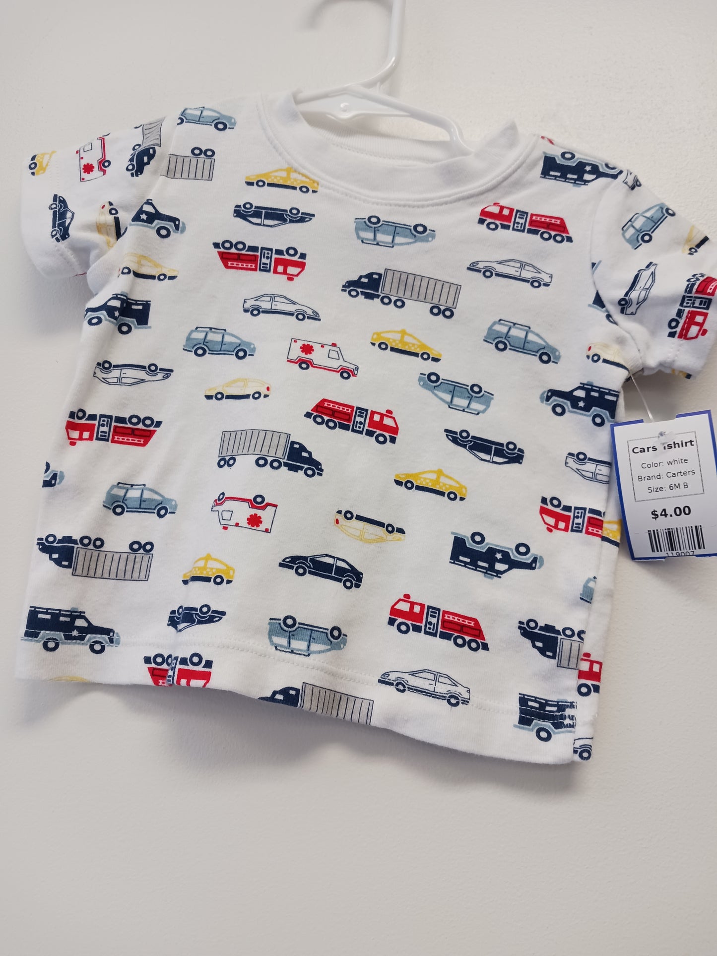 white Carters Cars Tshirt, 6M B