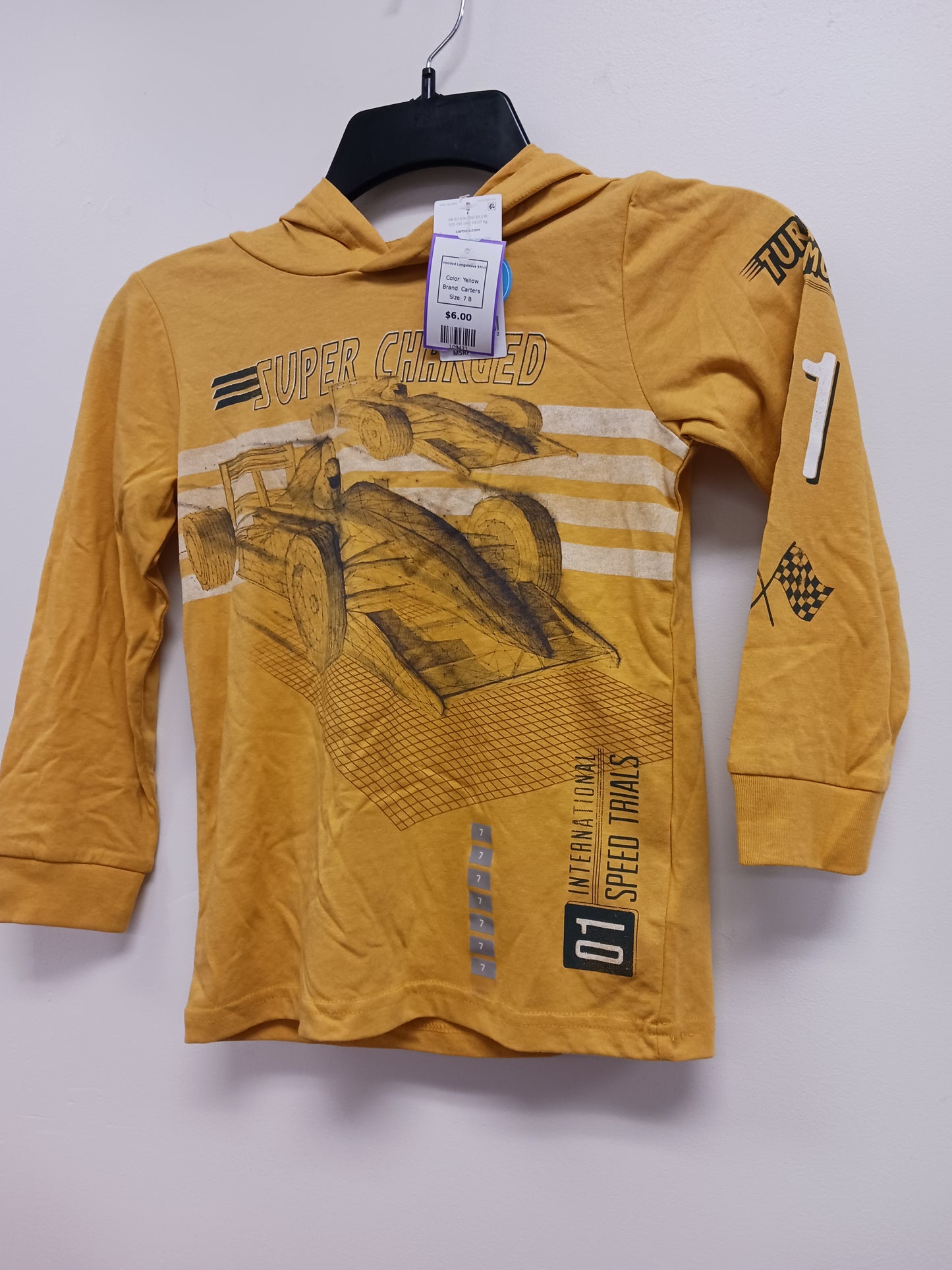 Yellow Carters Hooded Longsleeve Shirt, 7 B
