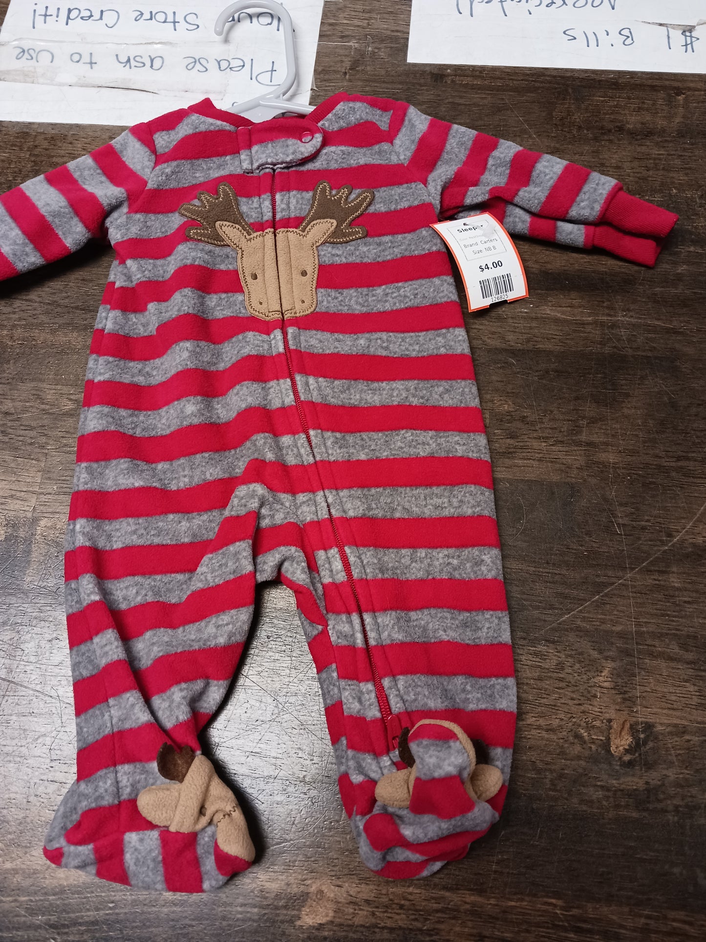 Red/Grey Striped Carters Sleeper, NB B