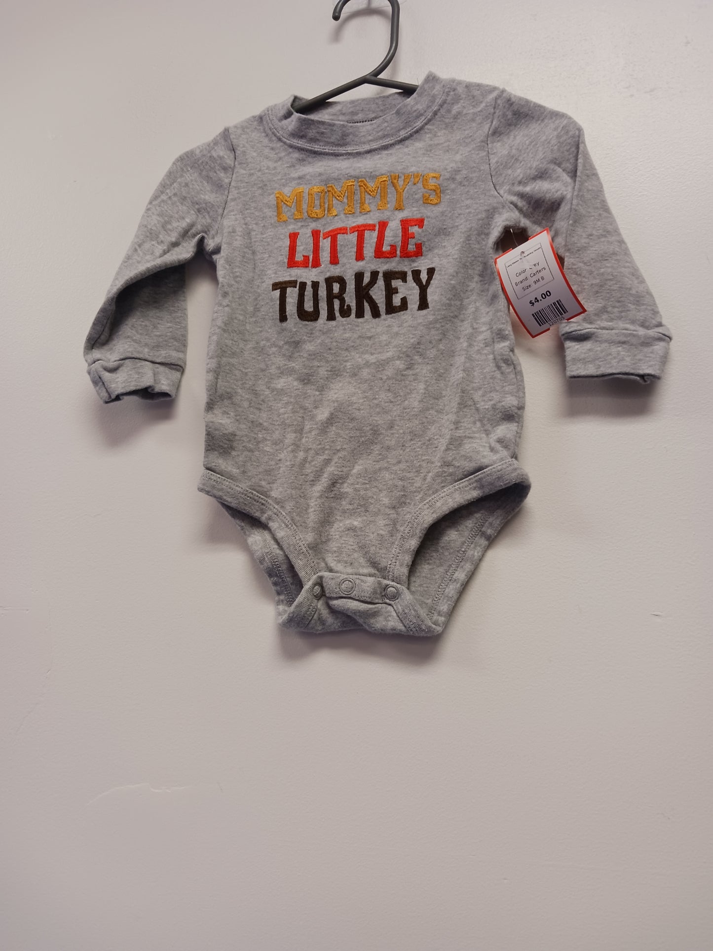 Grey Carters Long Sleeve Thanksgiving Onesie, 9M B