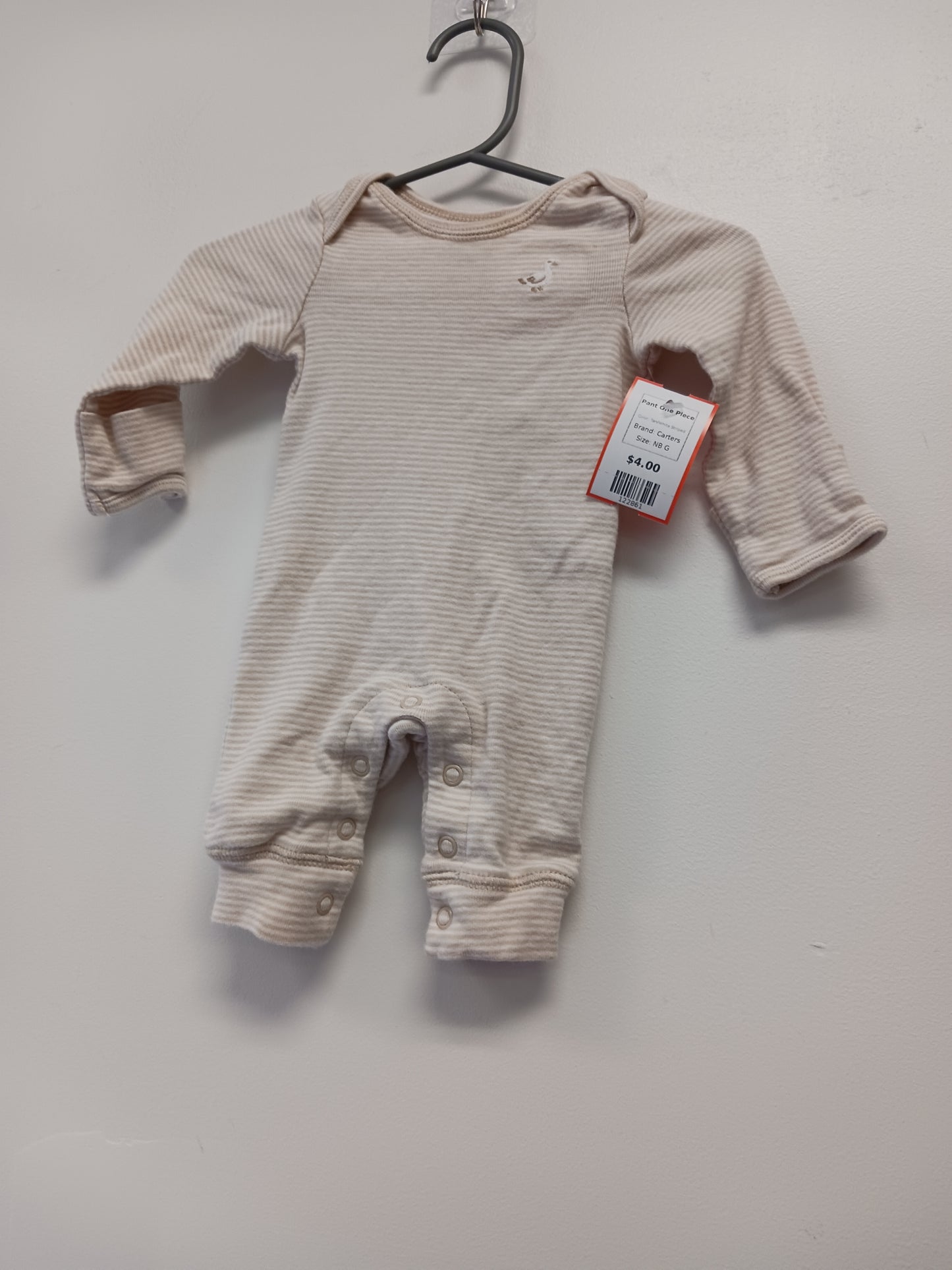 Tan/White Striped Carters Pant One Piece, NB G