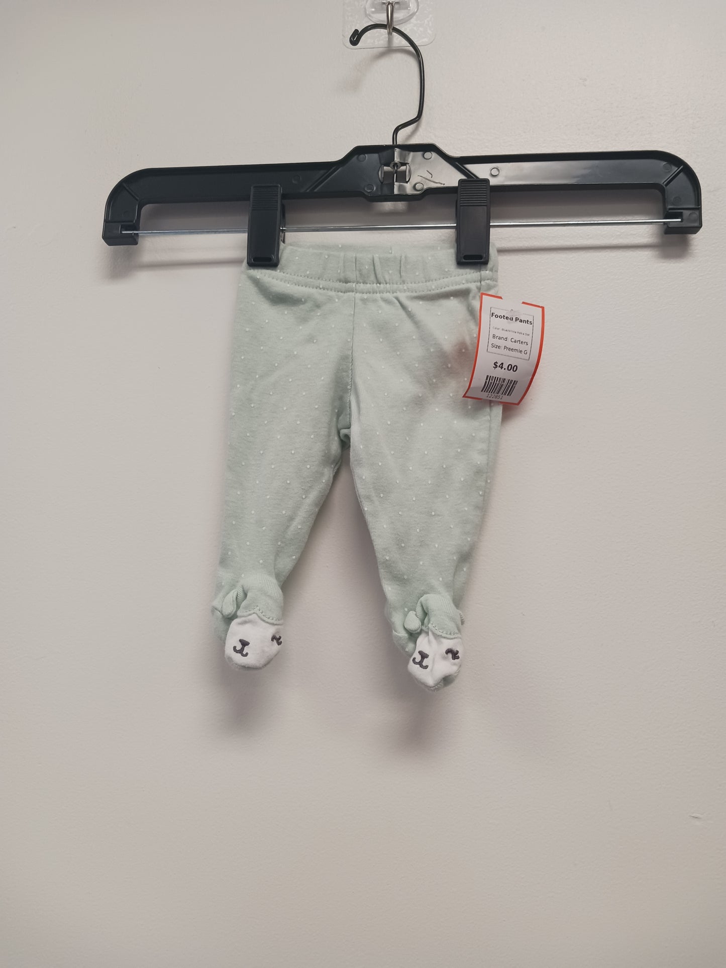 Blue/White Polka Dot Carters Footed Pants, Preemie G