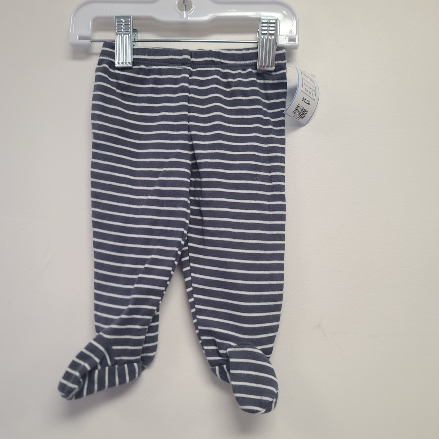 Grey/White Striped Carters Footed Pants, 3M B