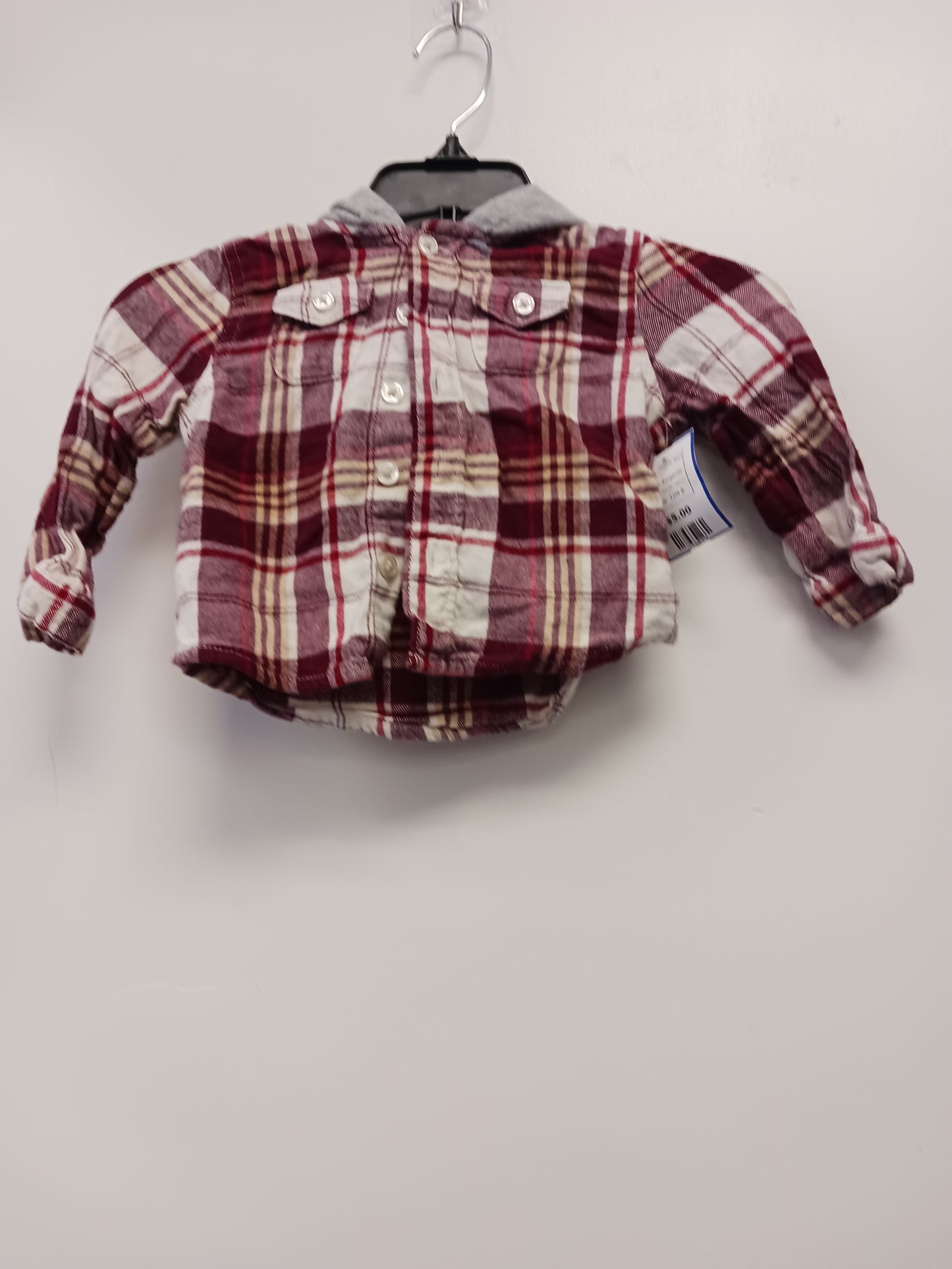 Burgandy Wonder Nation Hooded Flannel Shirt, 12M B