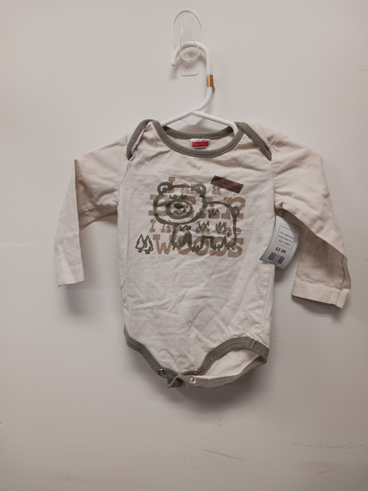green/beige Fisher Price Long Sleeve Bear Onesie, 3-6M B