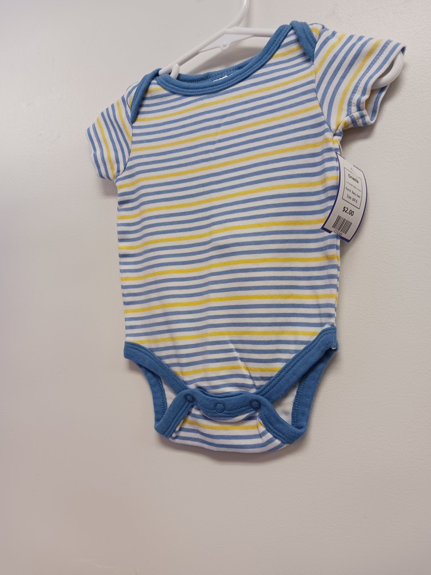 Blue/White/Yellow Striped Baby Gear Onesie, 6M B