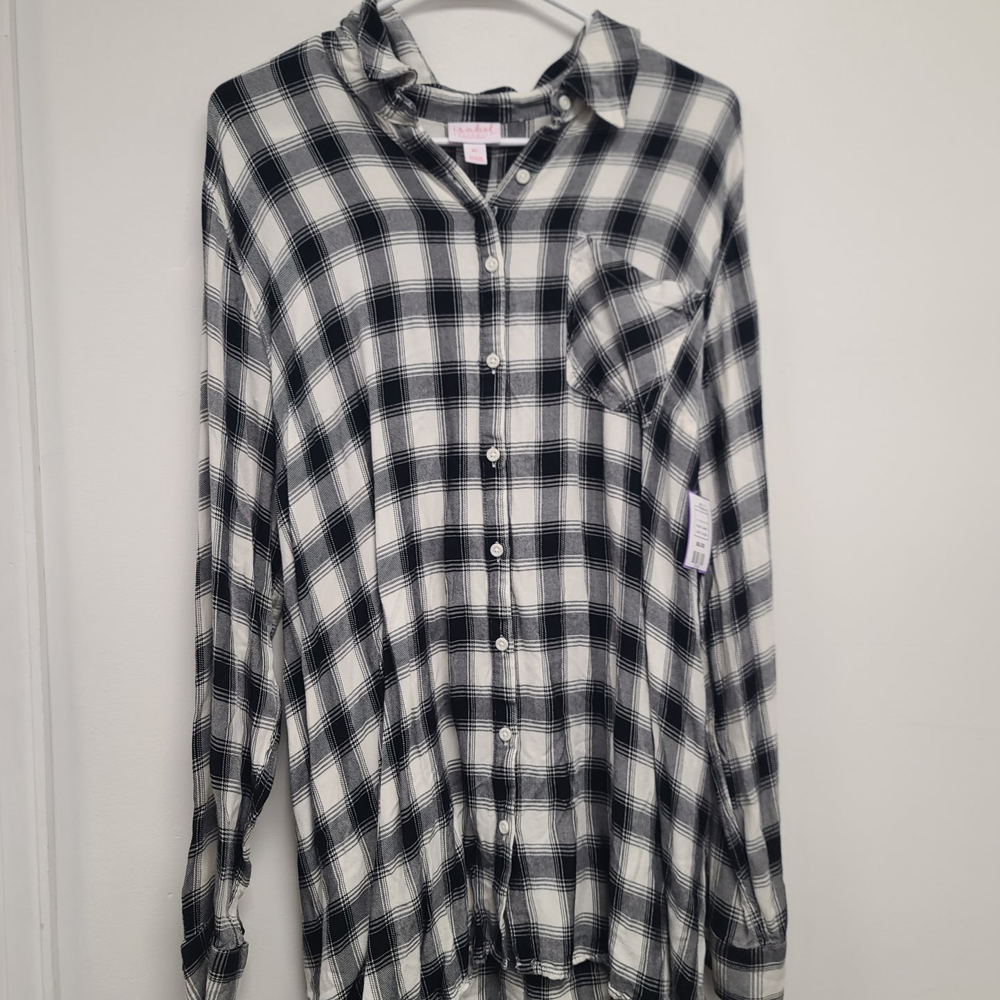 Black/White Plaid Isabel Maternity Longsleeve Shirt, X-Large