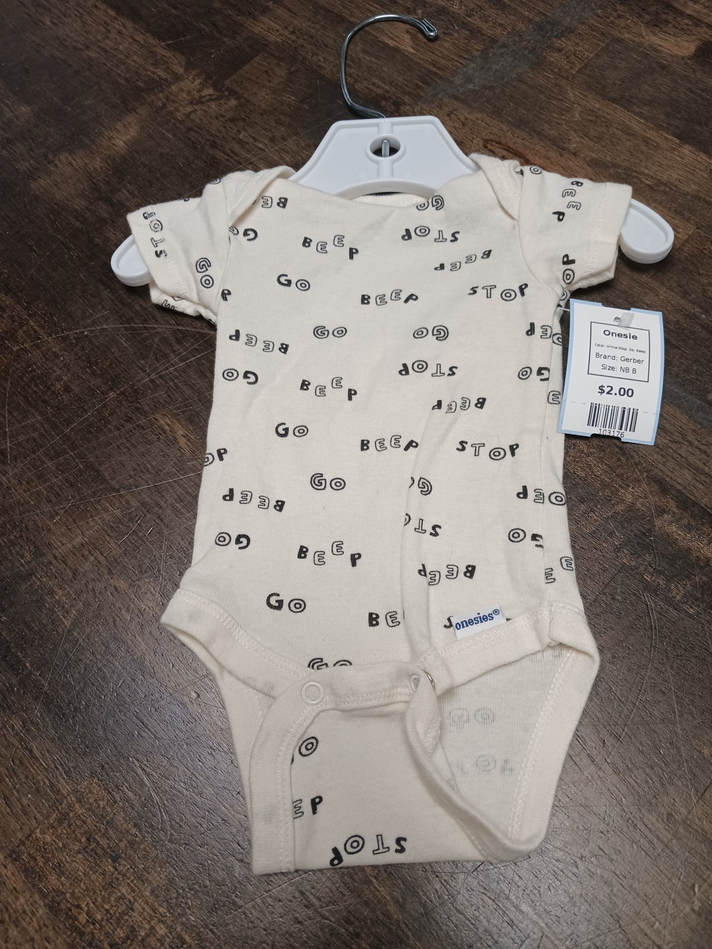White Stop, Go, Beep Gerber Onesie, NB B